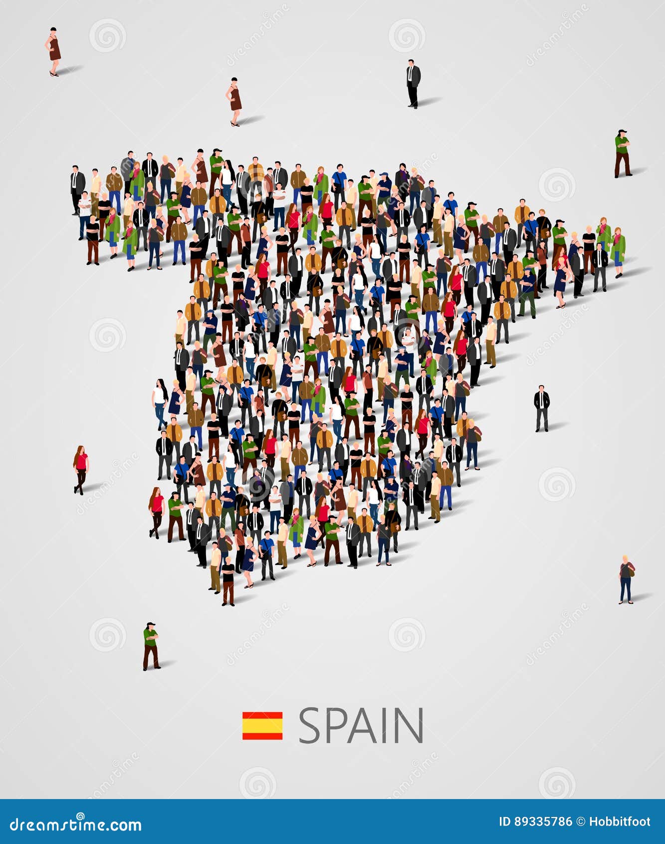 Große Gruppe Von Personen in Der Form Von SpanienKarte Bevölkerung Von