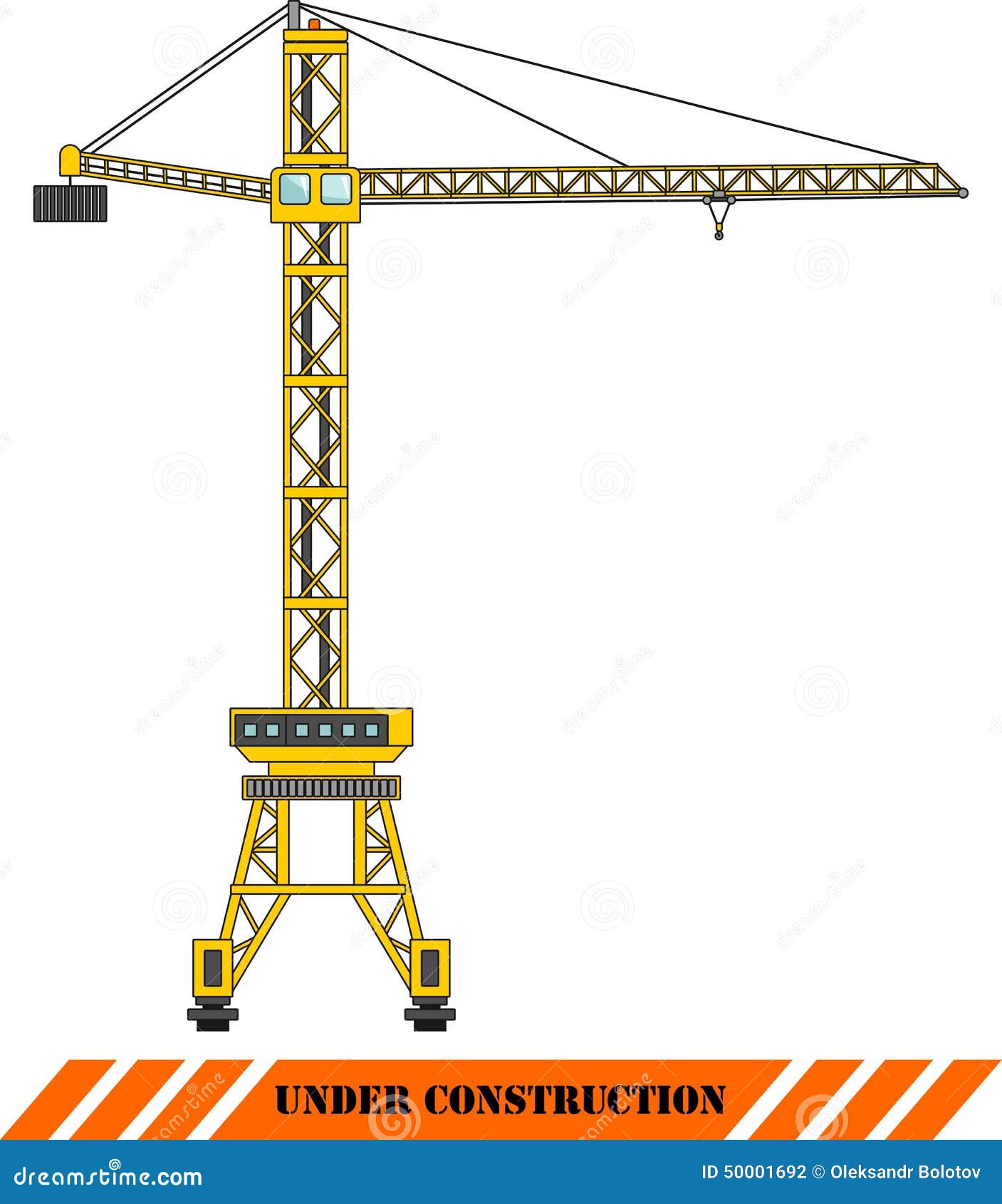 Gru a torre rossa Macchine della costruzione pesante Vettore. Illustrazione dettagliata della gru a torre, degli impianti pesanti e delle macchine