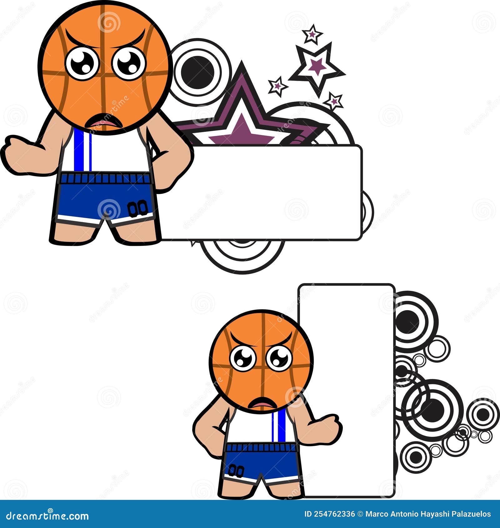 Grumpy Funny Basketball Ball Head Kid Cartoon Expression Stock Vector