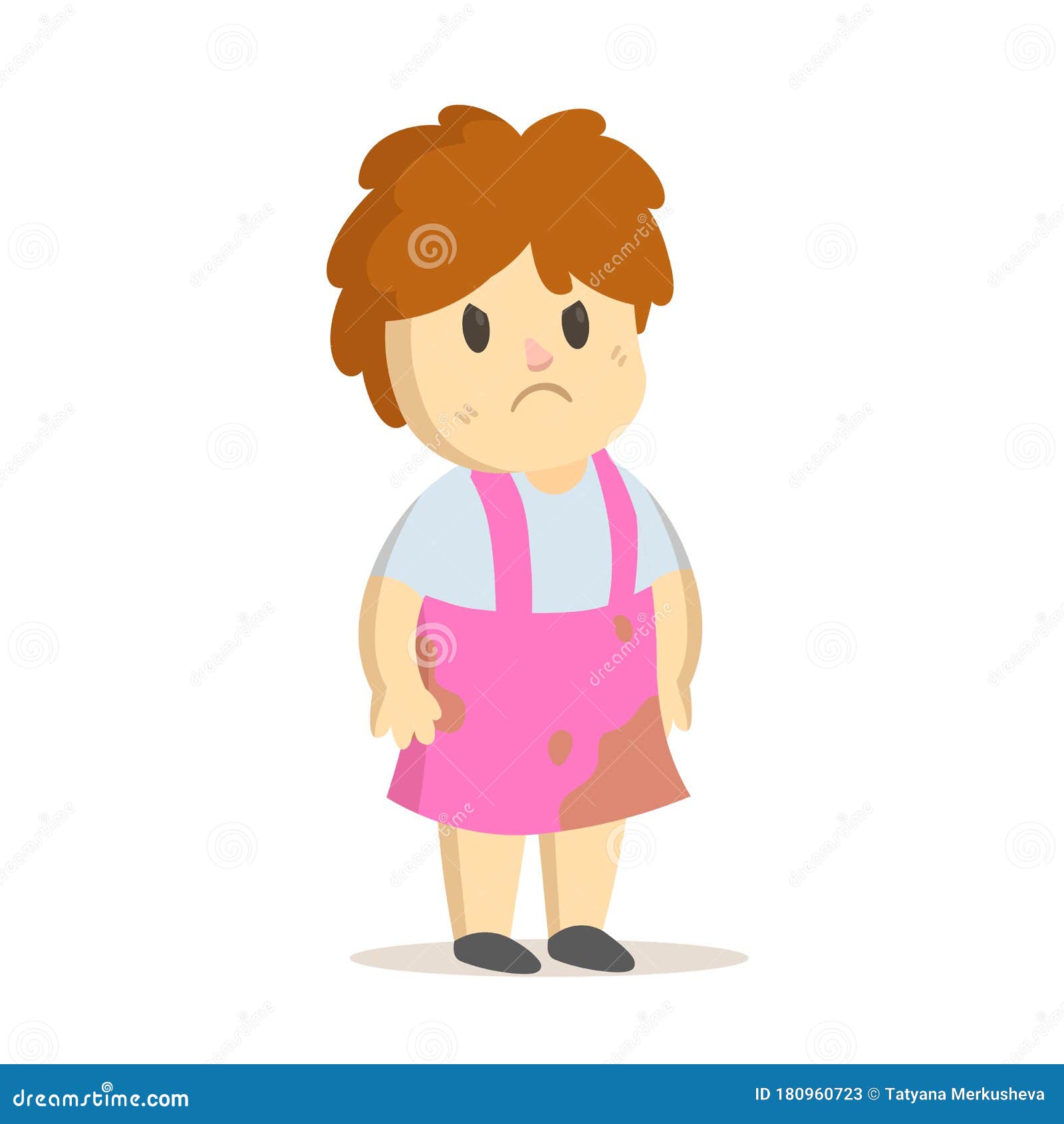 Grumpy Girl in Dirty Pink Dress, Cartoon Character. Untidy, Grubby Little  Child Playing. Flat Vector Illustration Stock Vector - Illustration of  girl, character: 180960723