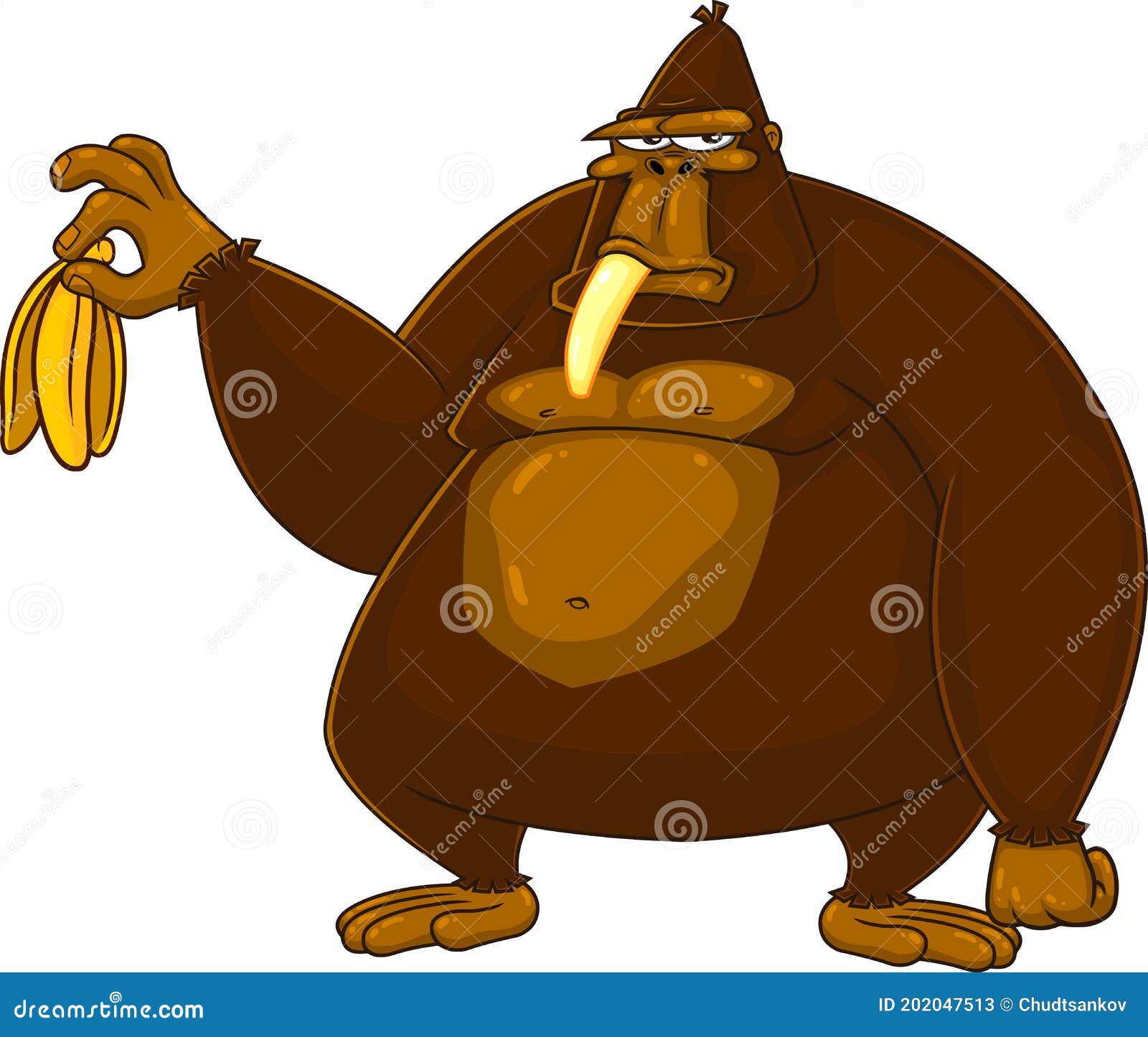 grumpy gorilla cartoon character is holding a banana
