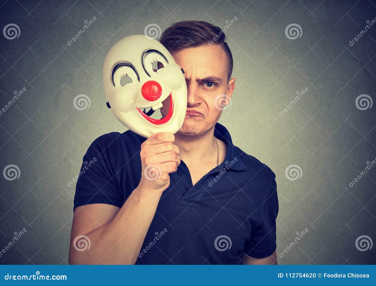 Måned løn Bidrag Grumpy Man Covering Personality with Mask Stock Photo - Image of  depression, mood: 112754620