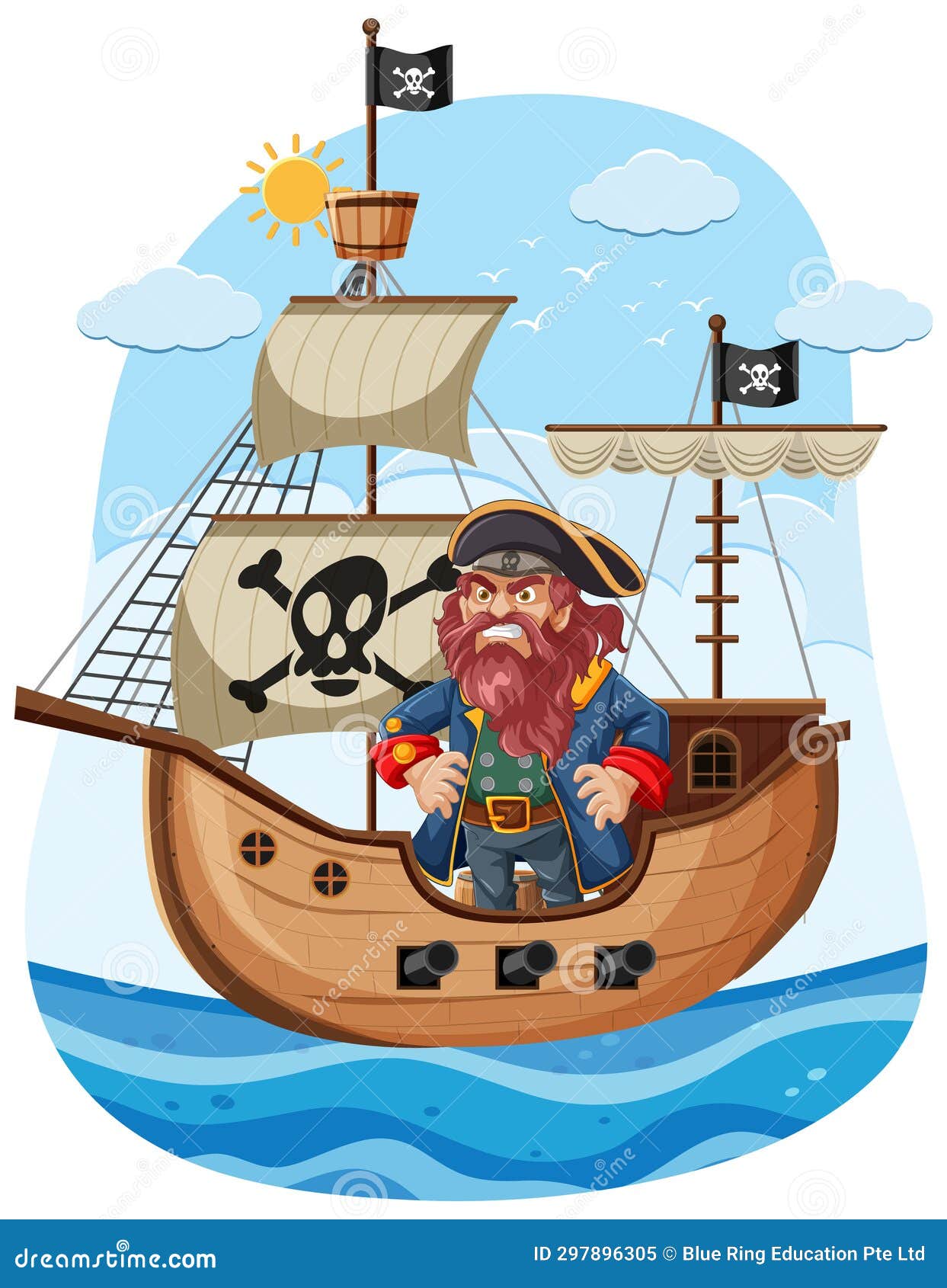 Grumpy Pirate on Ship at Sea Stock Illustration - Illustration of angry ...