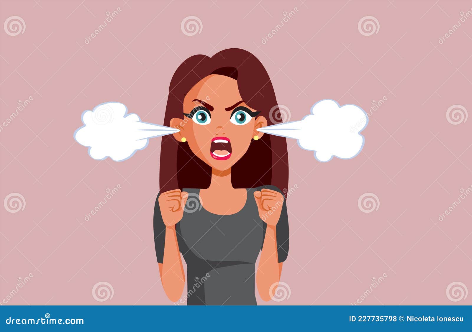 Furious Angry Woman Screaming Vector Cartoon Illustration Stock Vector