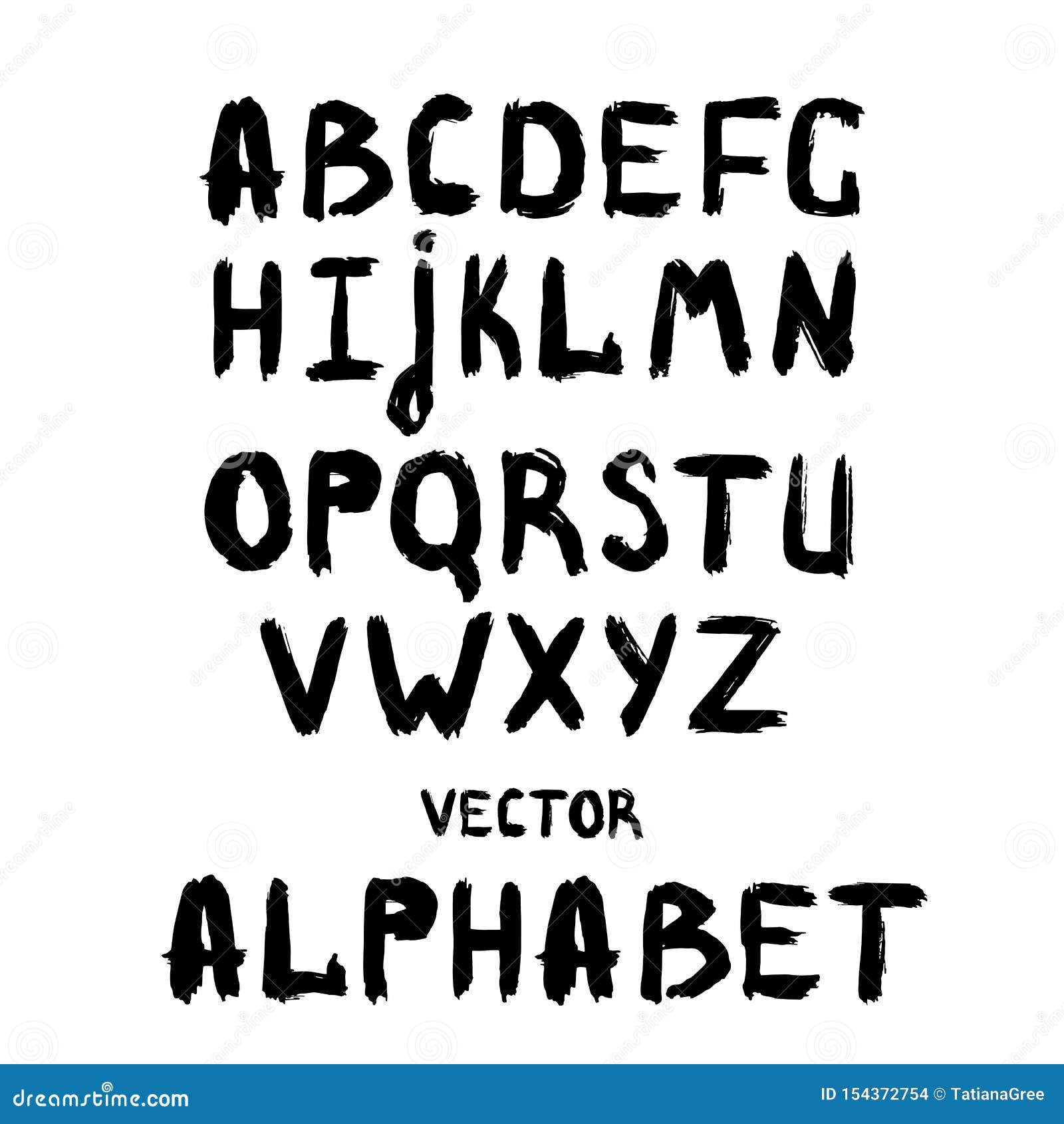 Grunge Alphabet. Hand Drawn by Brush Stock Vector - Illustration of ...