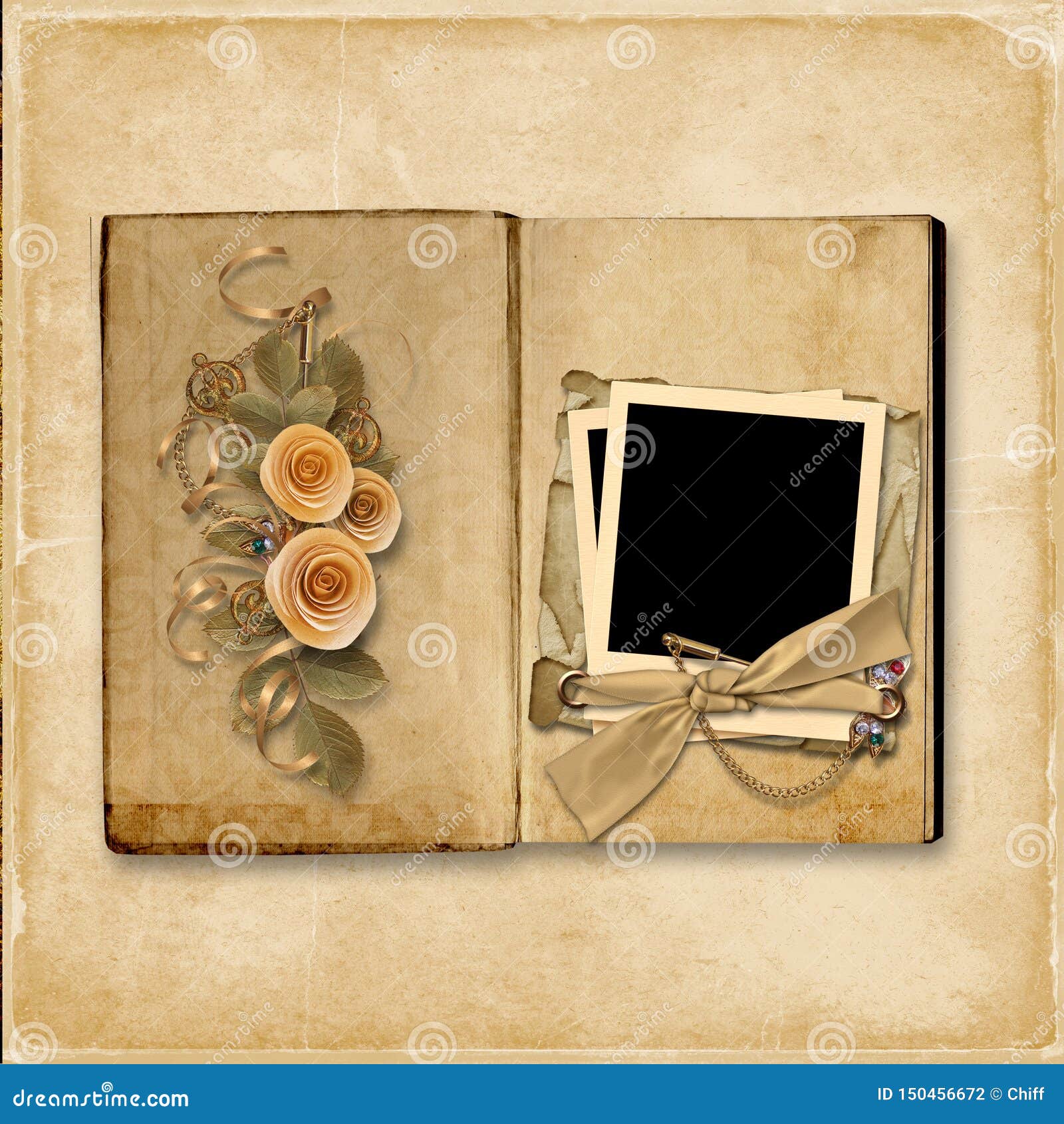 Grunge Background with Vintage Album with Roses Stock Illustration -  Illustration of happy, flowers: 150456672