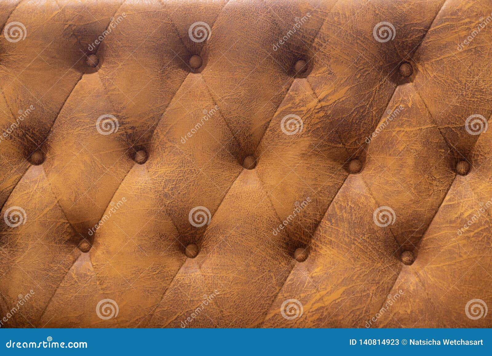Pattern Grunge Brown Upholstery Artificial Leather with Rivets Stock