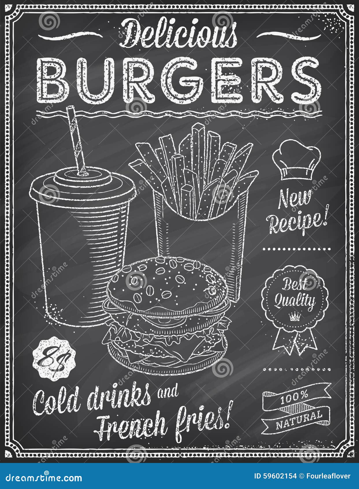 Grunge Chalkboard Fast Food Menu Template 4 Stock Illustration - Image