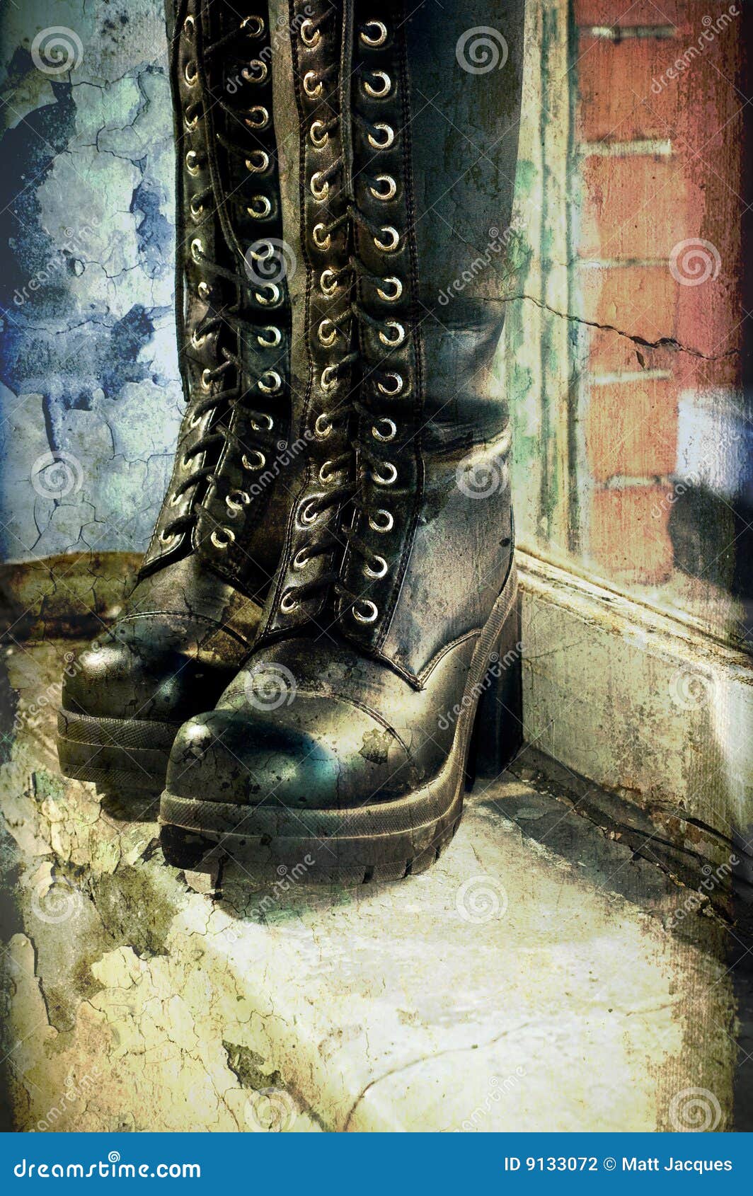 Grunge Female Laceup Boots Stock Photo Image of industrial, leather