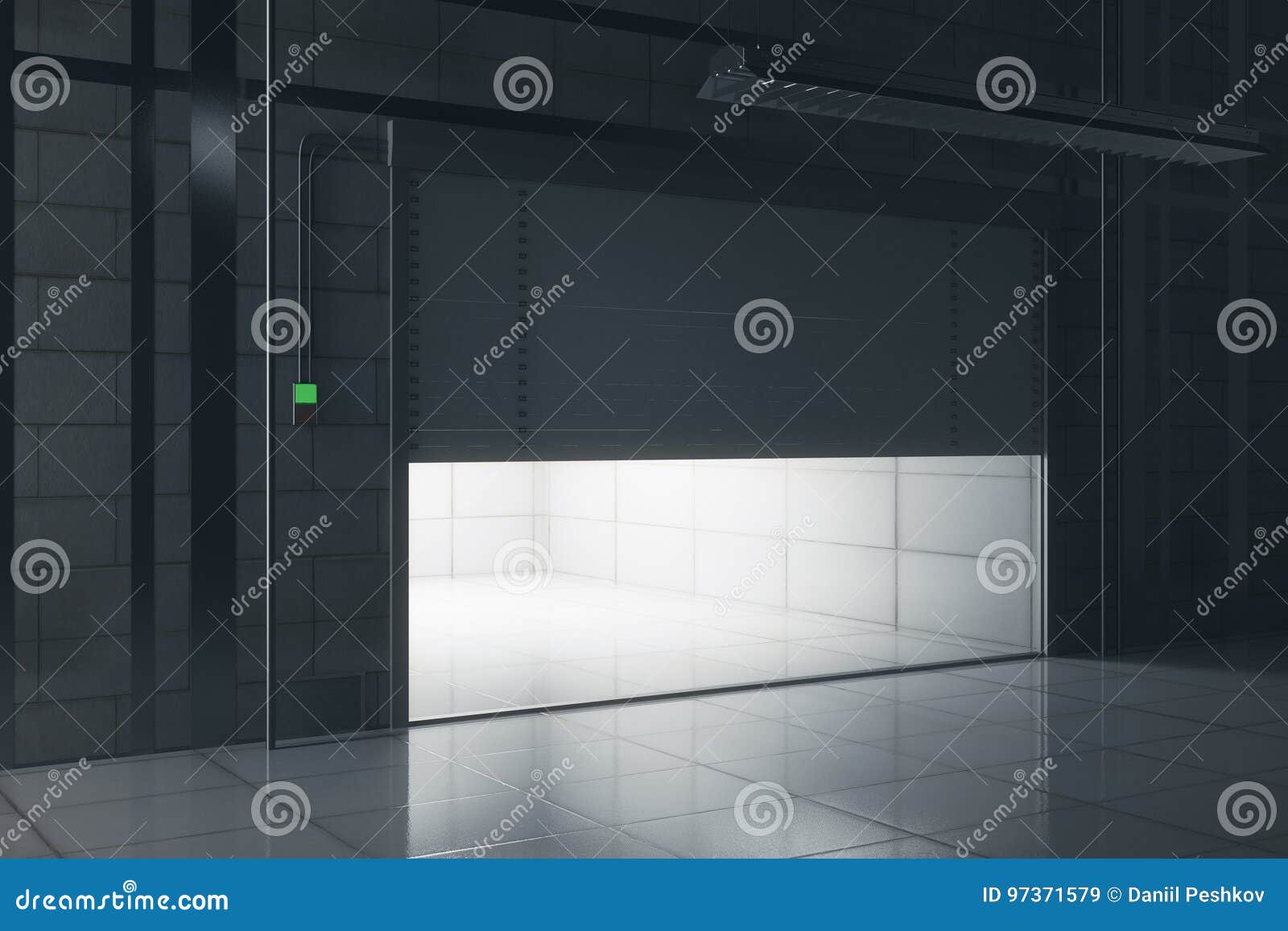 Download Grunge Garage With Opening Door Side Stock Illustration - Illustration of abstract, metallic ...