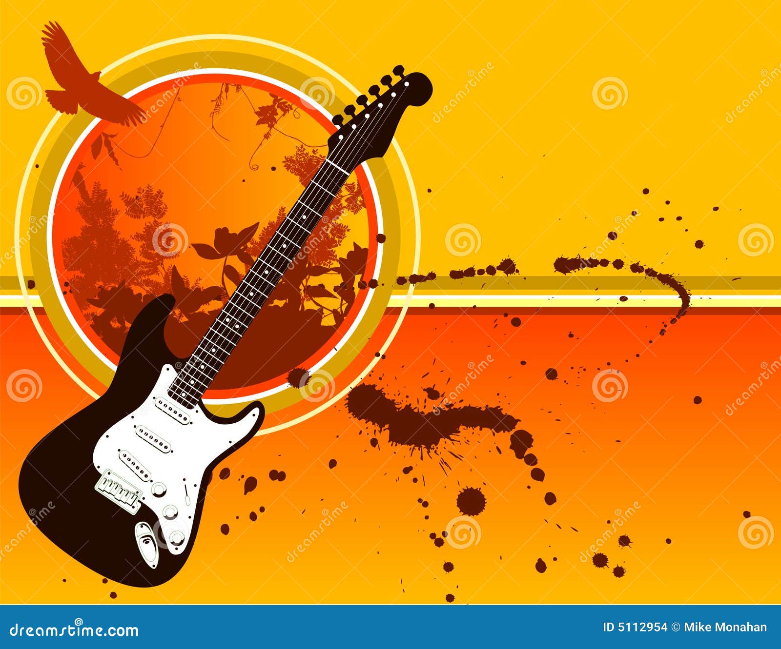 Grunge Guitar Background stock vector. Illustration of bird 5112954
