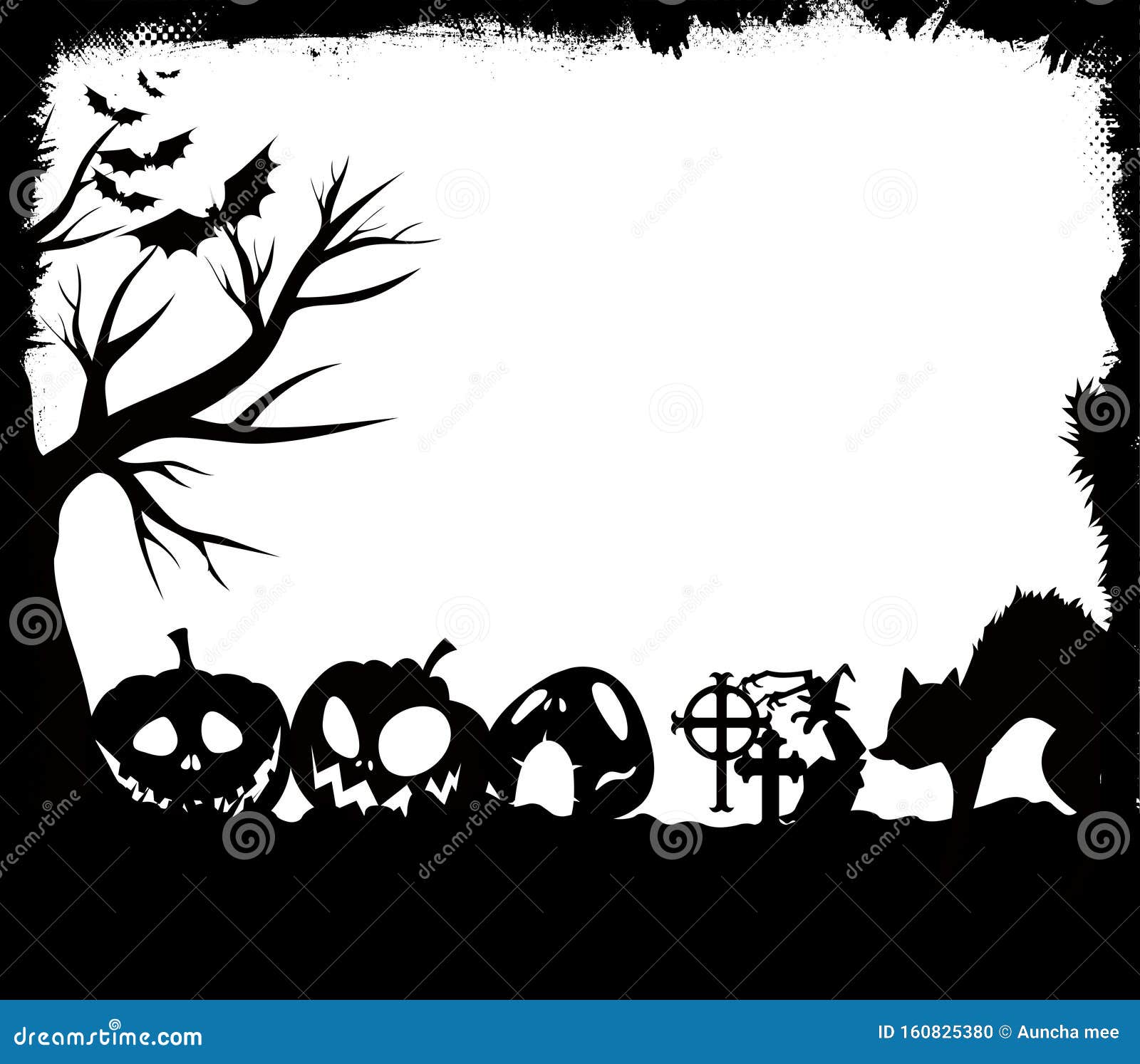 Grunge Halloween Frame with Pumpkin ,bats ,witch,cat on White Background  Stock Illustration - Illustration of forest, october: 160825380