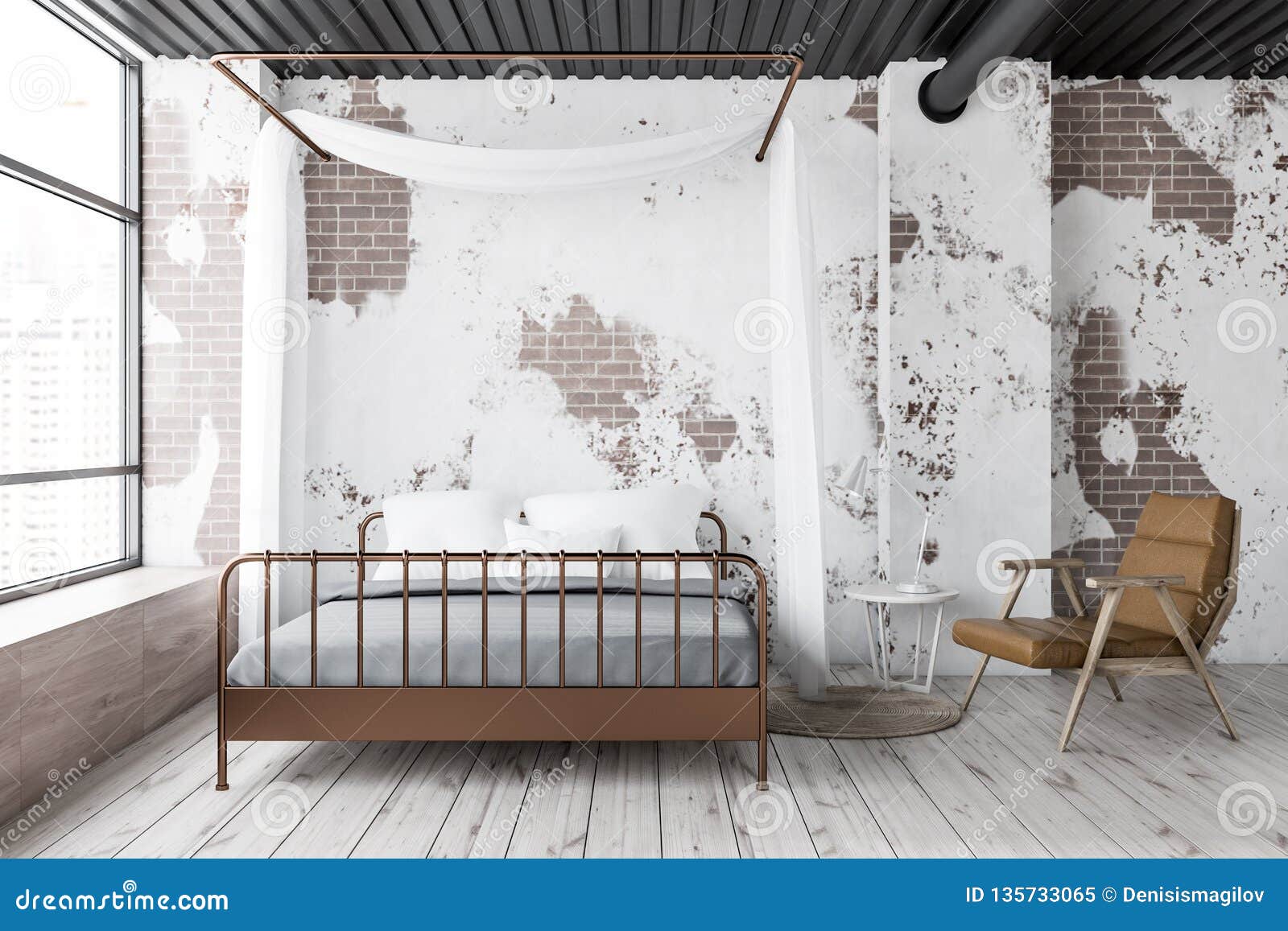 Grunge Master Bedroom With Armchair Stock Illustration