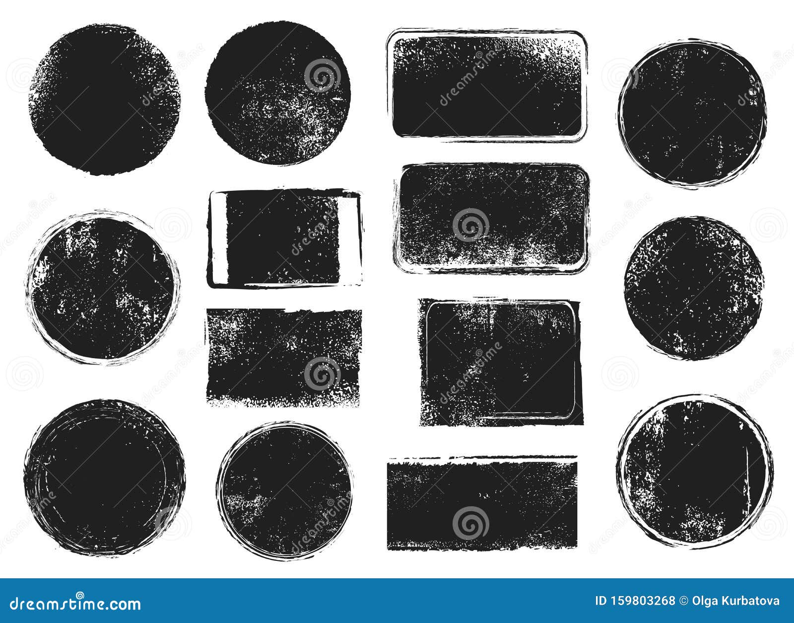 grunge post stamps. round and rectangular badges with distressed texture. scratched blank rubber seal stamp 