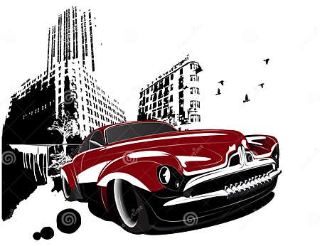 Grunge Retro Classic Car Building City Stock Vector - Illustration of ...