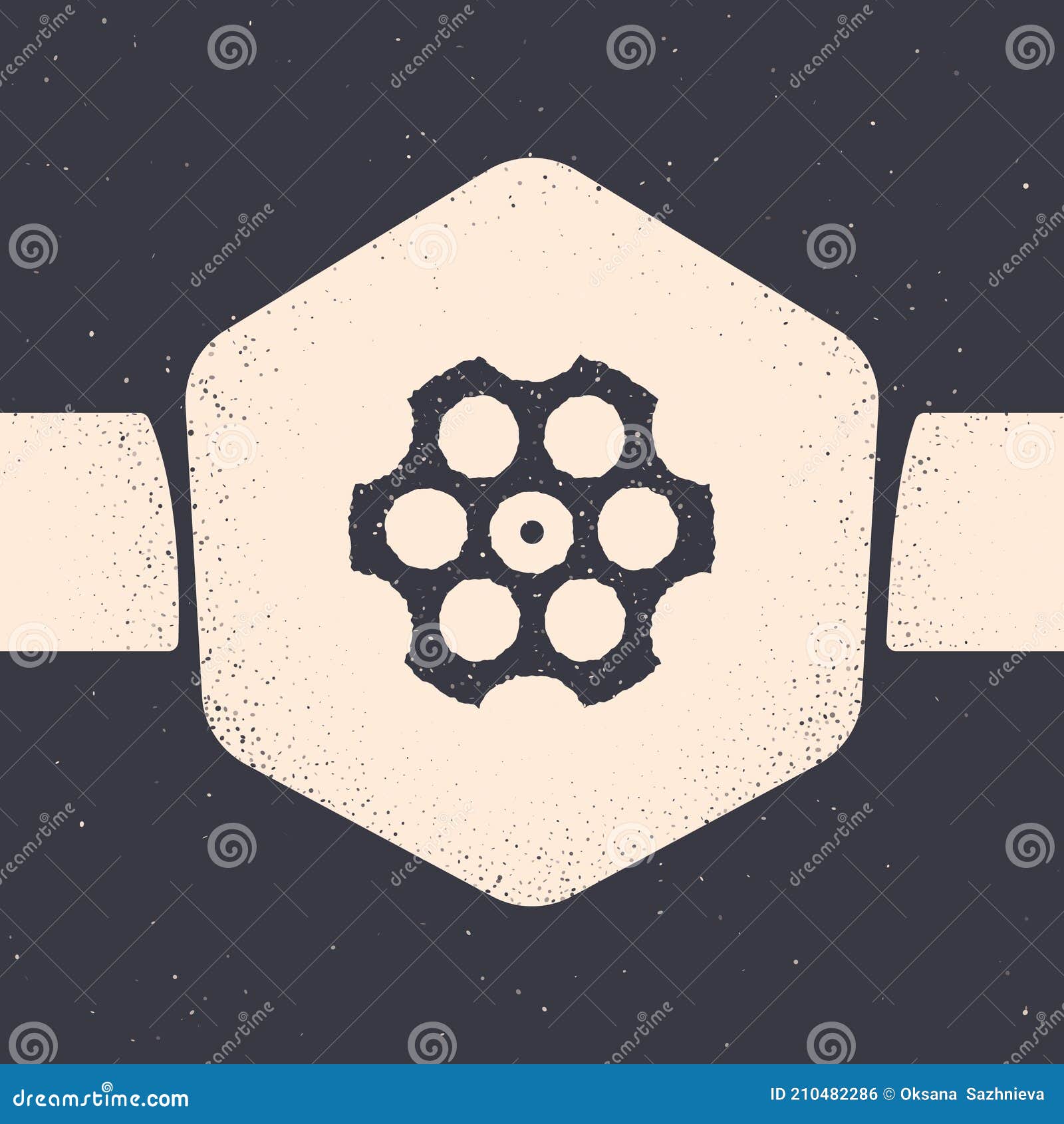 Grunge Revolver Cylinder Icon Isolated on Grey Background. Monochrome