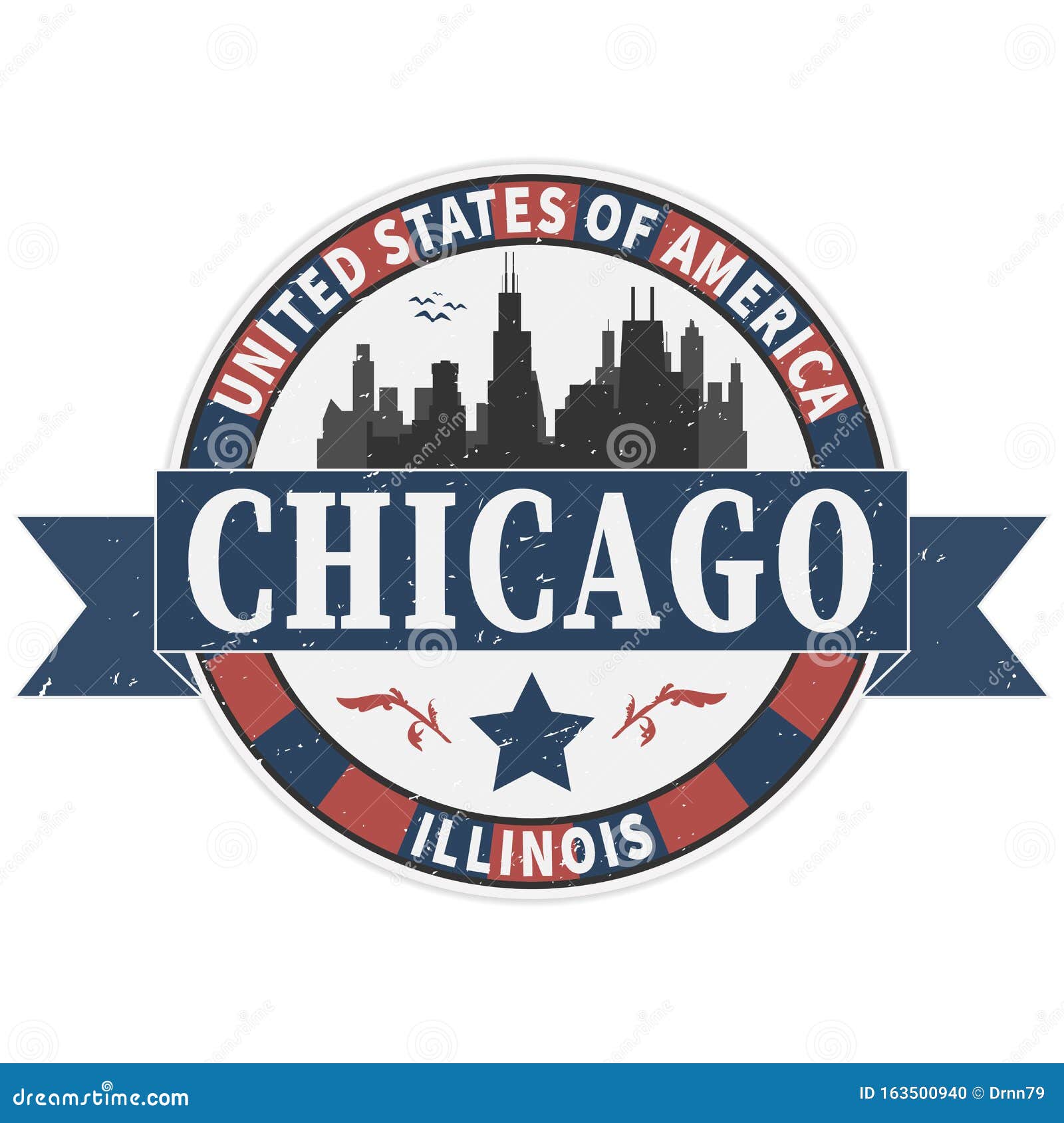 Grunge Rubber Stamp with Name of Illinois, Chicago, Vector Illustration