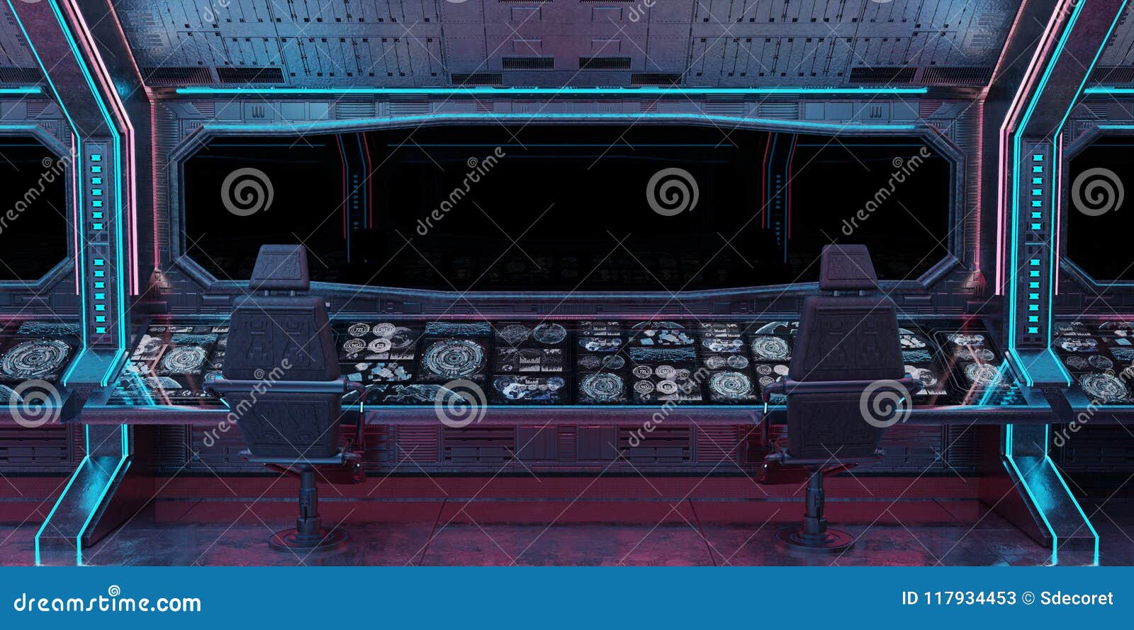 Grunge Spaceship Interior Background 3d Rendering Stock