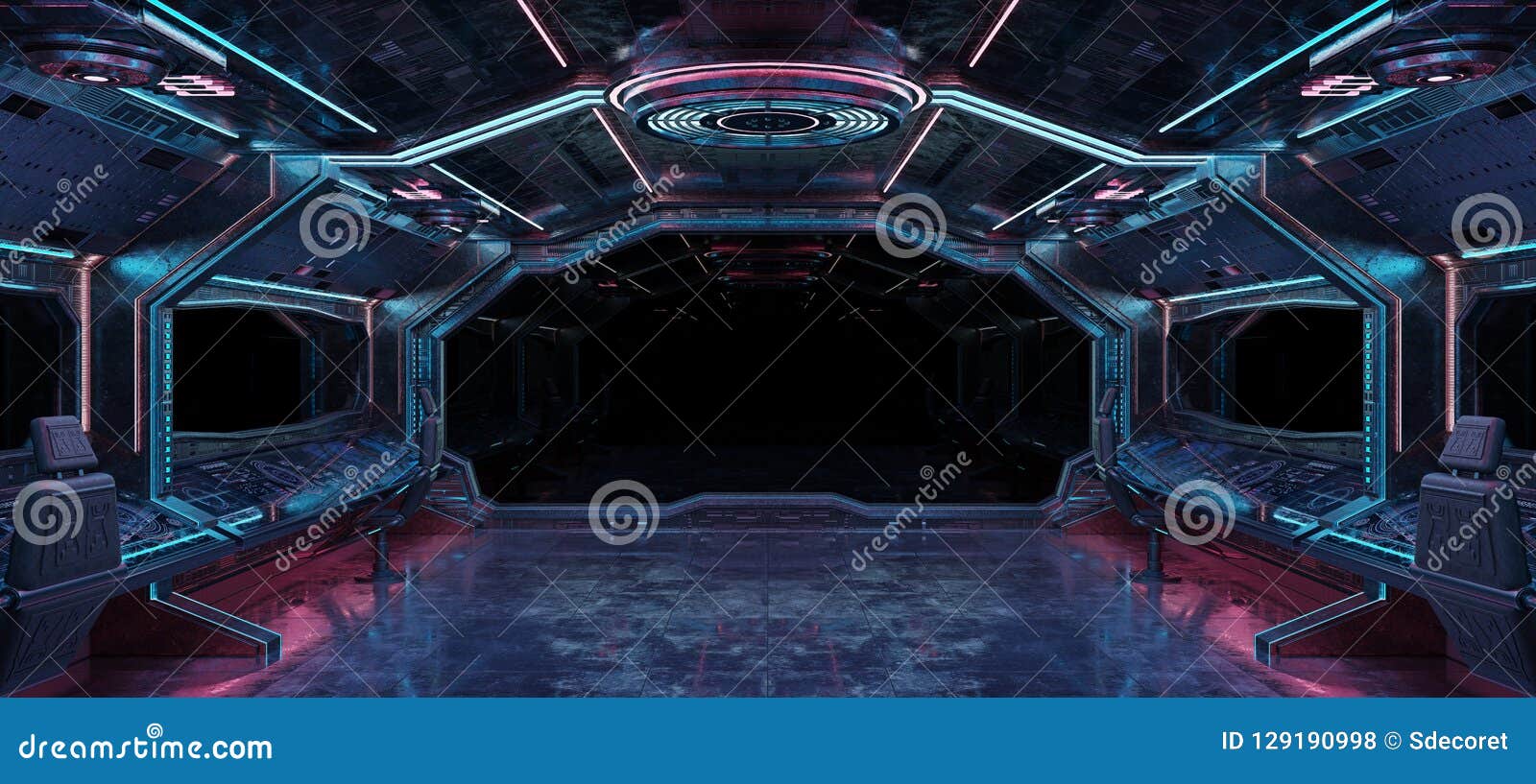 Grunge Spaceship Interior Background 3d Rendering Stock