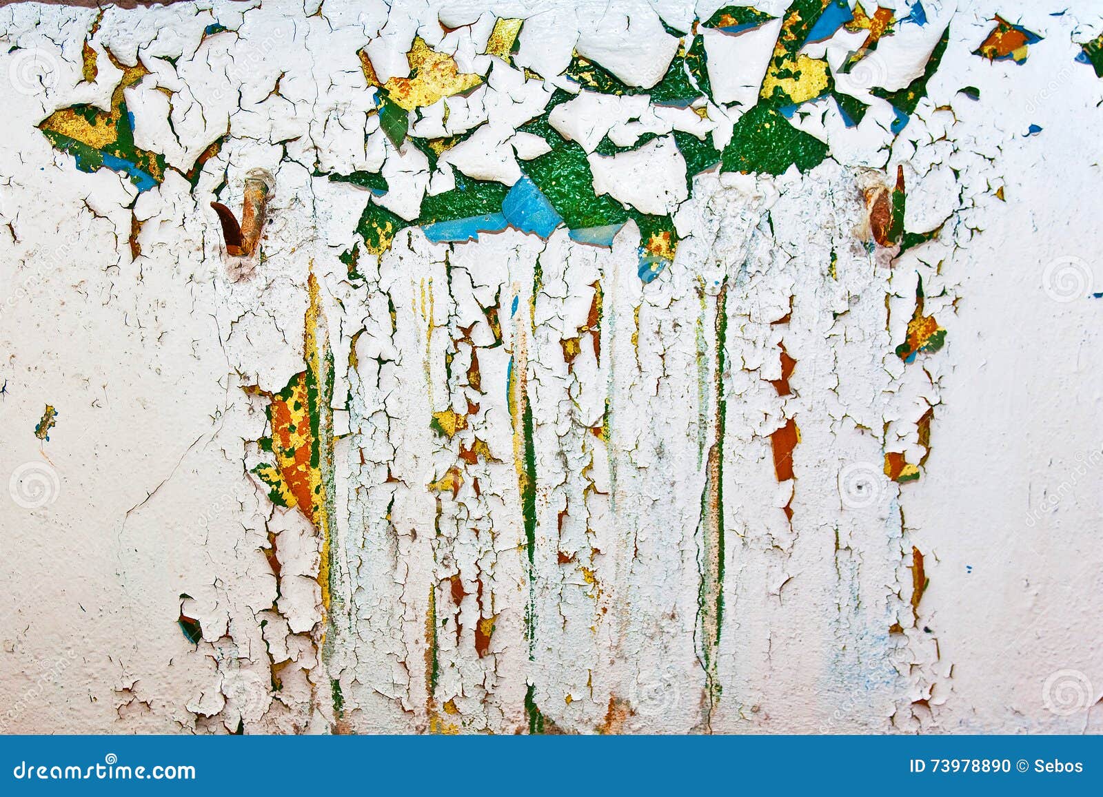 Grunge Wall with Cracks and Peeling Paint in Old House. White Textured Background. Stock Photo