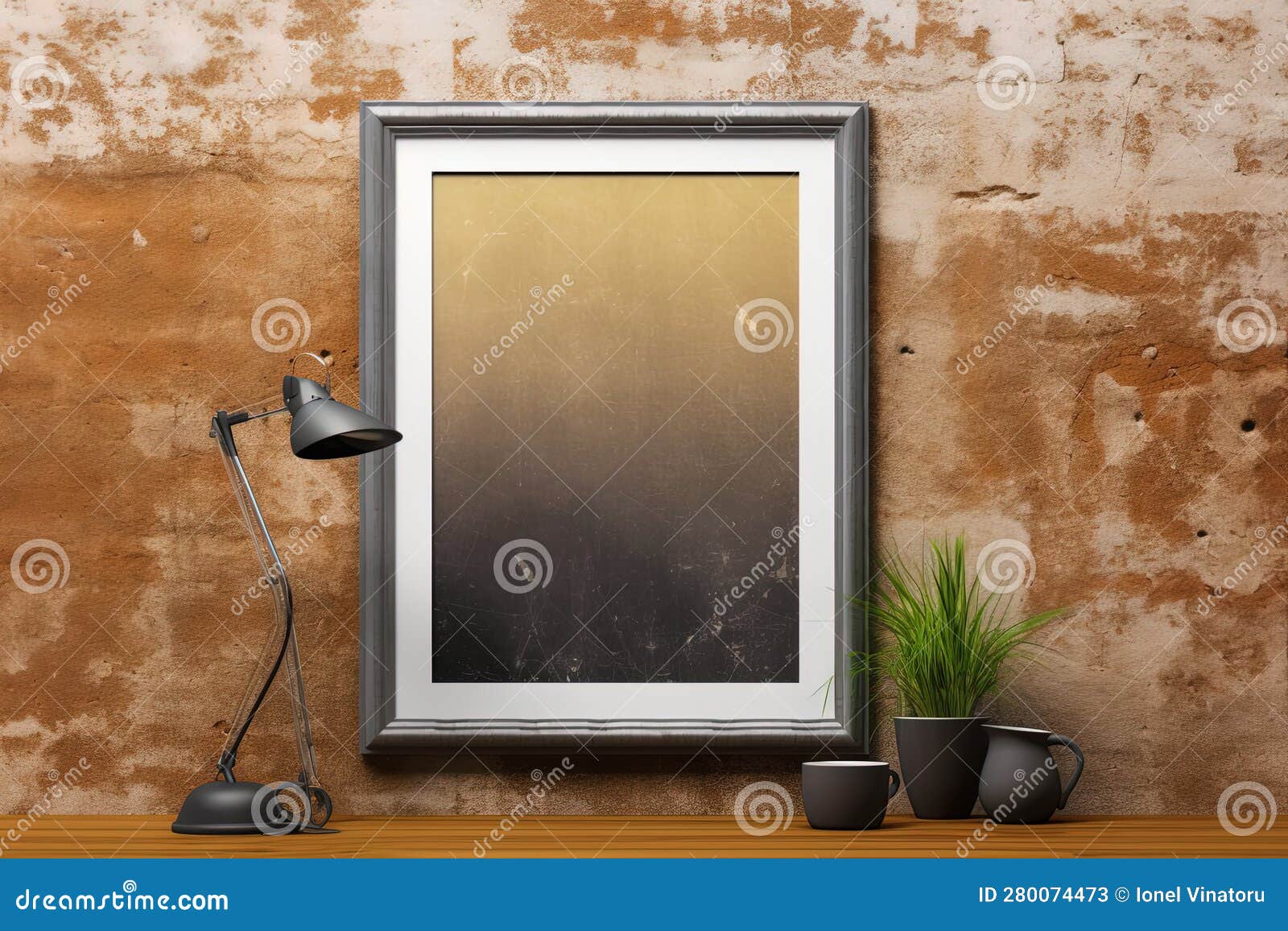 Grunge Wall Mock Up with Large Empty Picture Frame. Backdrop for Empty