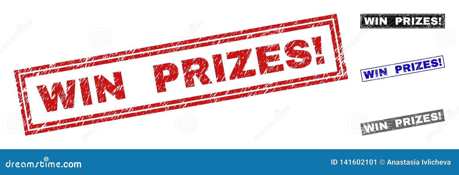 Grunge WIN PRIZES! Textured Rectangle Stamps Stock Vector
