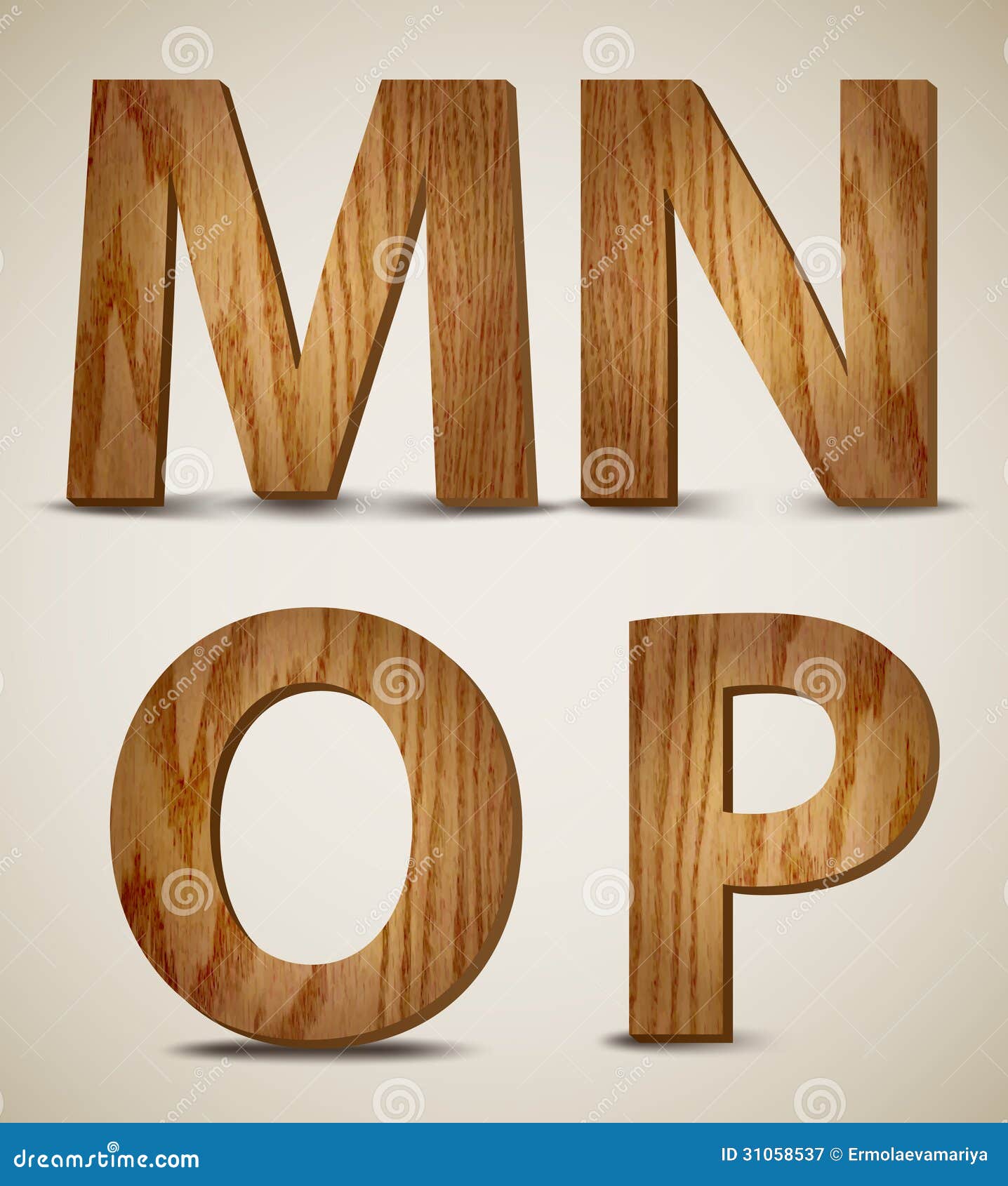 Grunge Wooden Alphabet Letters M, N, O, P. Vector Stock ...