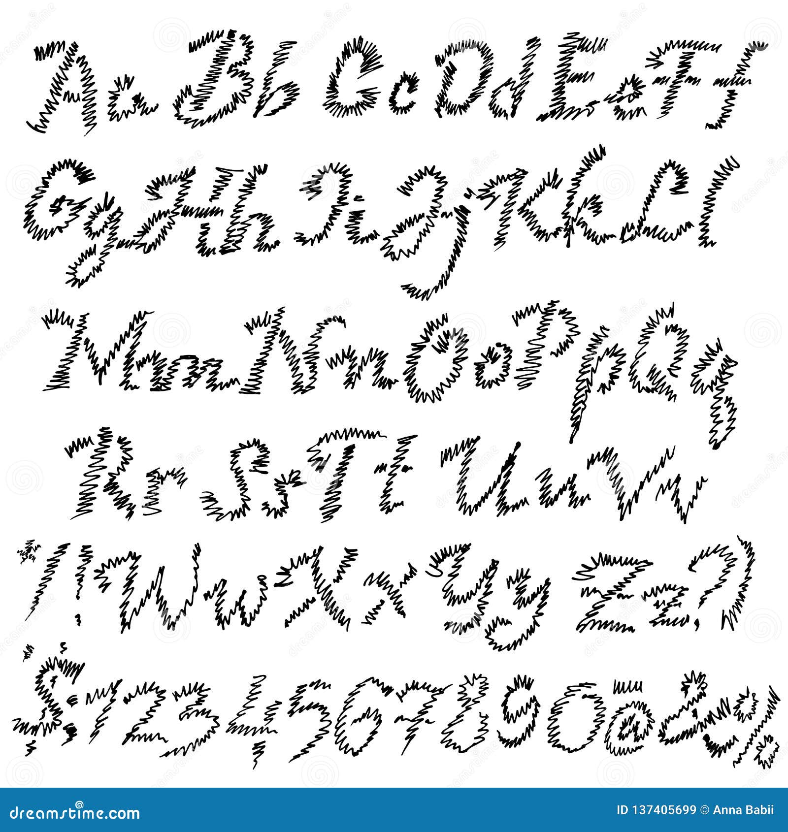 Grunge Zigzag Font. Blackletter Script. Vector Illustration. Stock