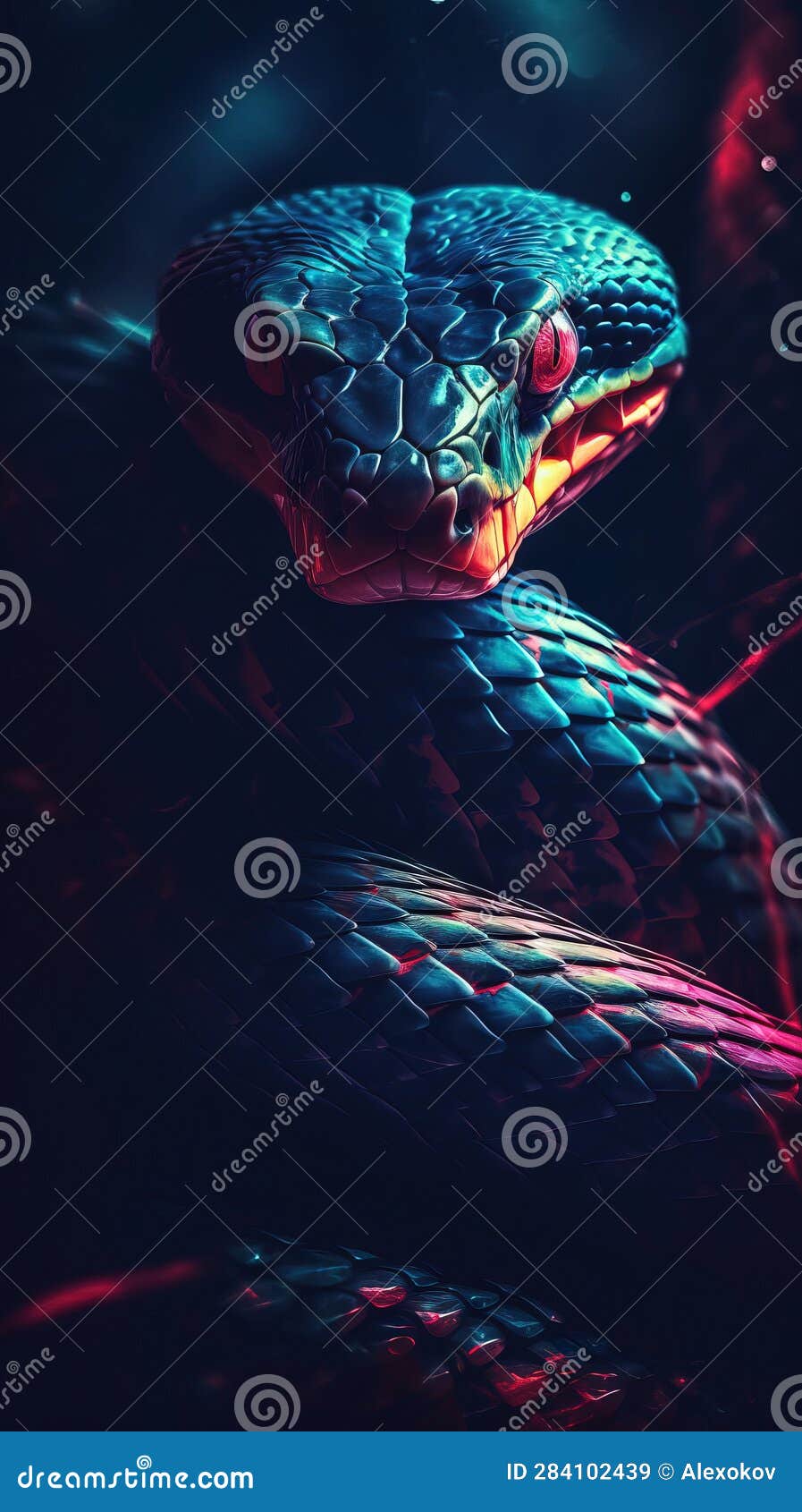 grungeon snake on dark background. generative ai