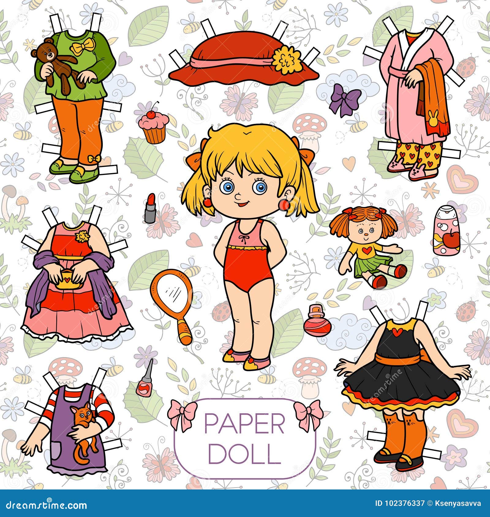 Boneca de papel com o conjunto de roupas vector