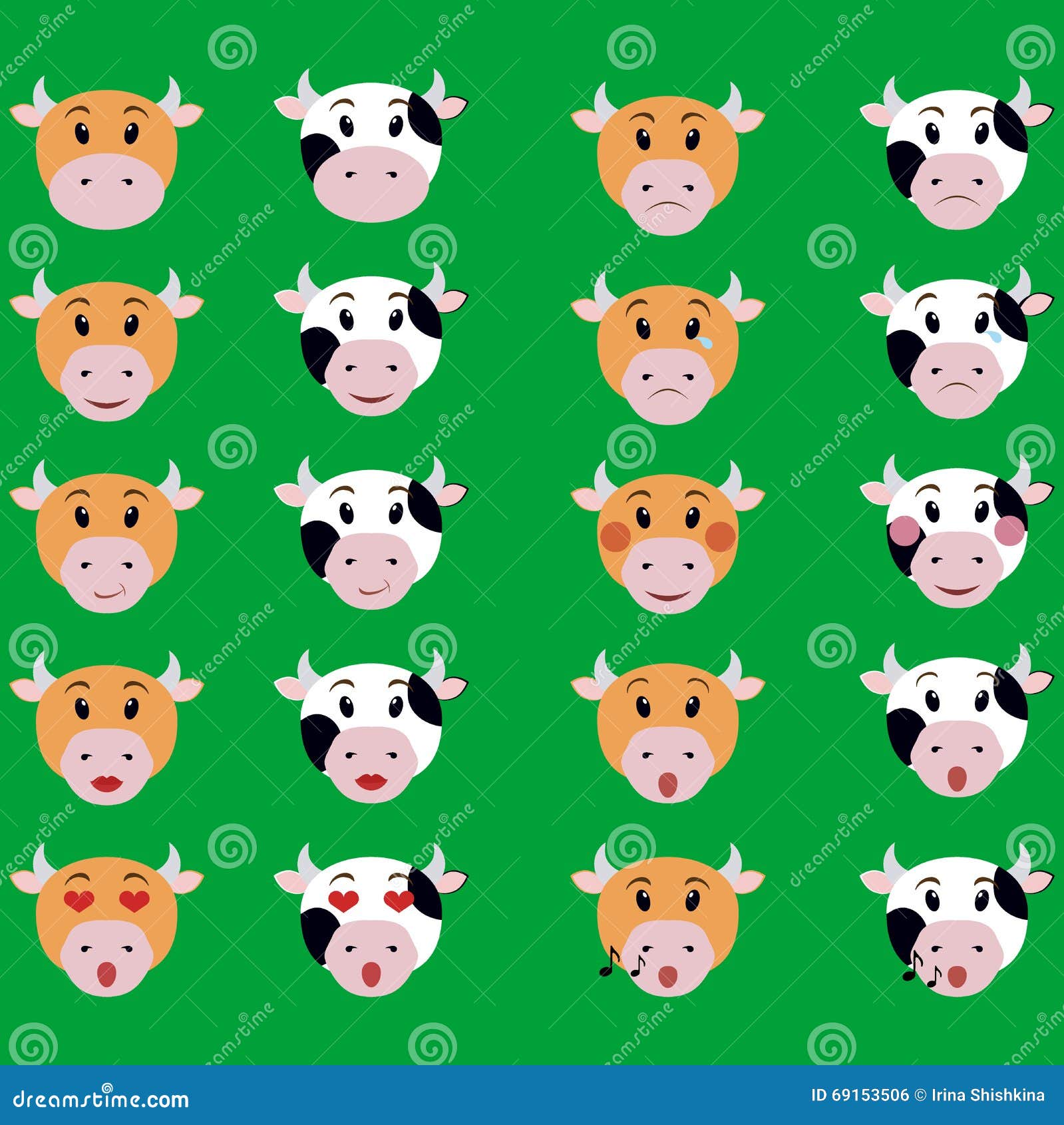 Arte de vetor de emoções de expressões de rosto de vaca