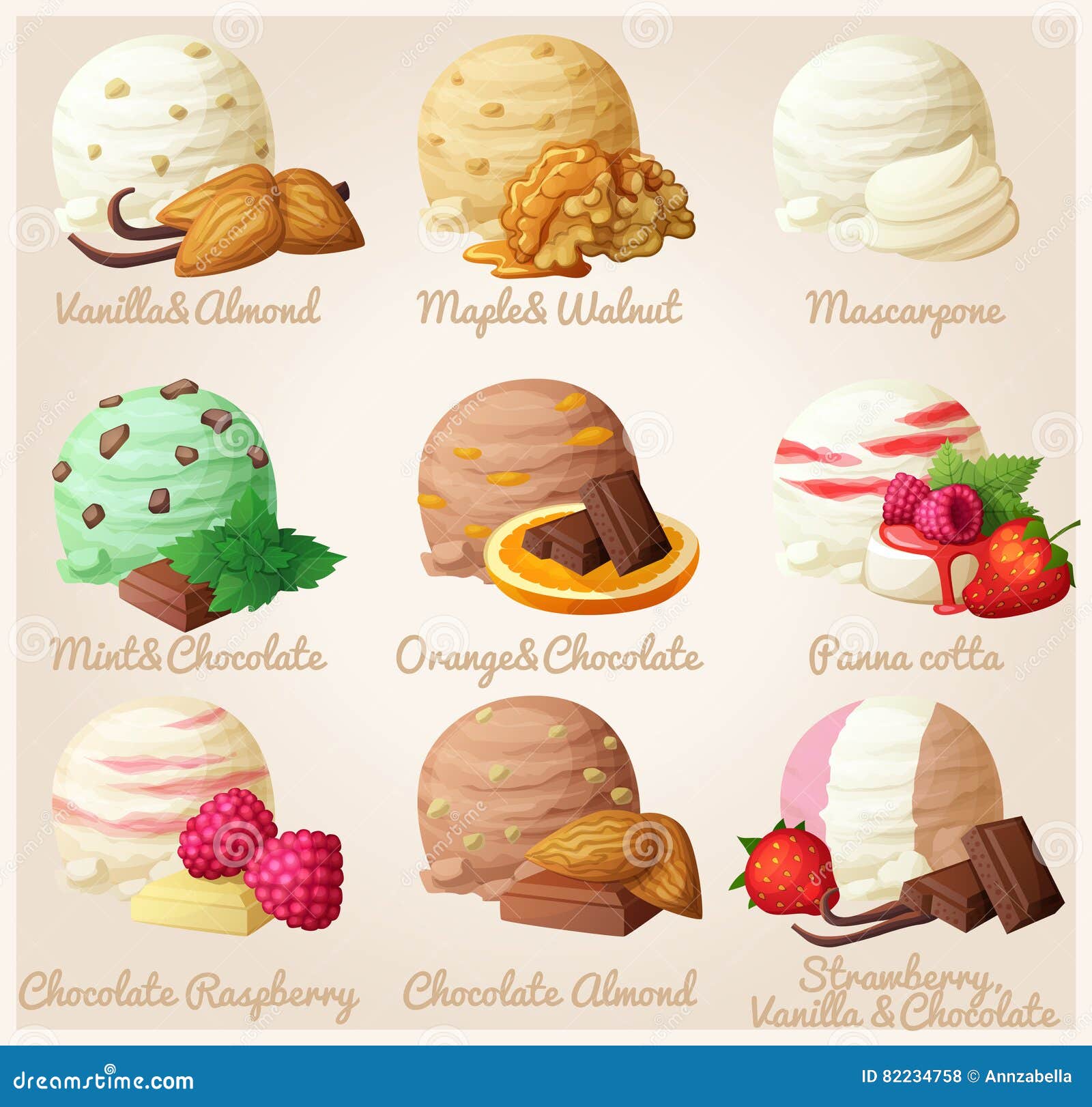Jogo, icecream, diferente, sabores, ilustração