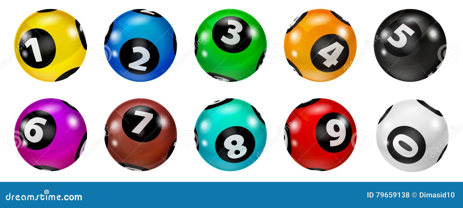 Bolas de loteria de bingo com números de zero a nove. conjunto