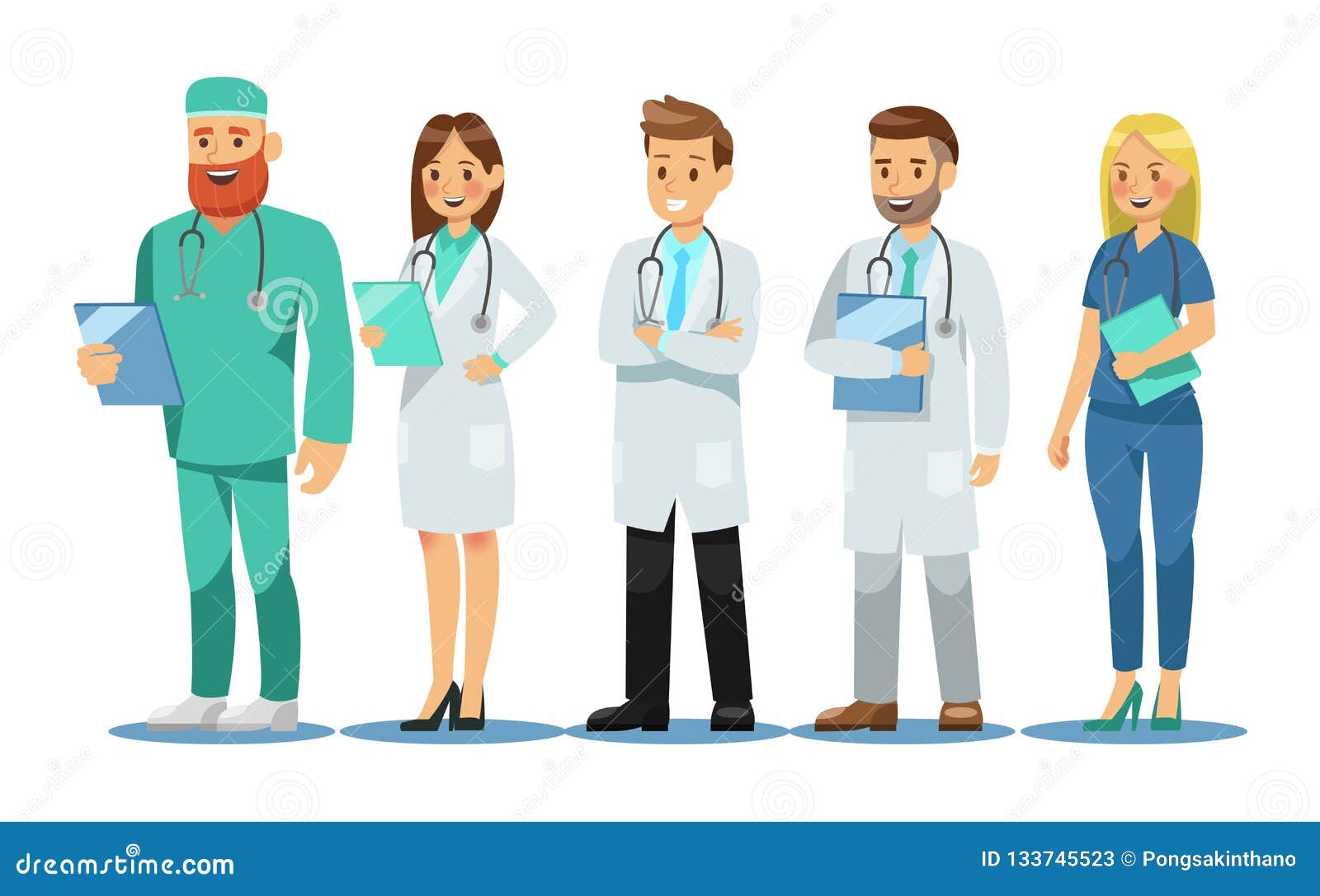 Conjunto de personagens de desenhos animados de médico. conceito de equipe  de equipe médica no hospital