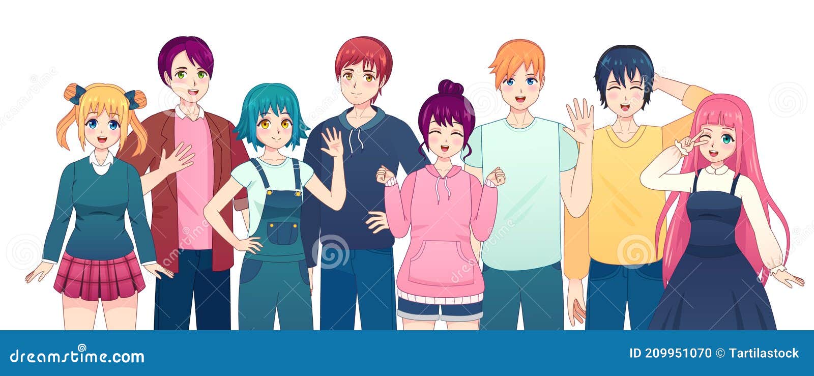 Grupo Do Anime Masculino Da Cara Ilustração do Vetor - Ilustração