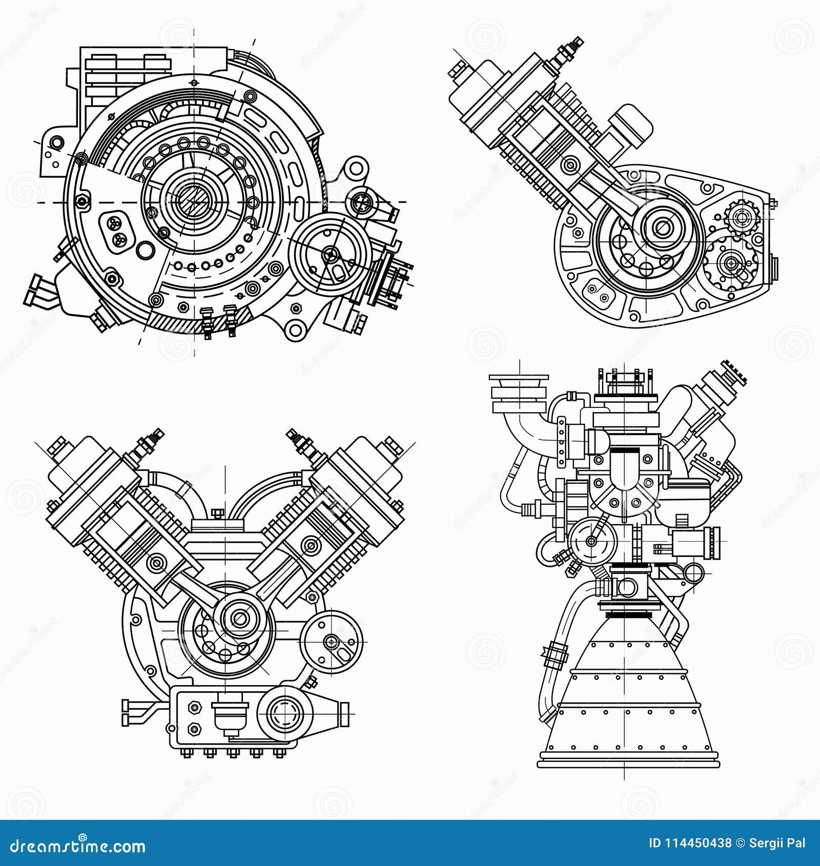 Grupo De Desenhos Dos Motores - Motor a Combustão Interna Do Veículo  Motorizado, Motocicleta, Motor Bonde E Um Foguete Pode Ilustração do Vetor  - Ilustração de planta, desenho: 114450438