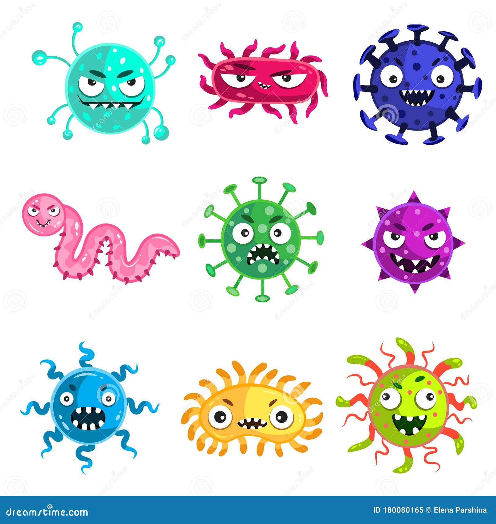 Grupo De Dibujos Animados De Virus, Bacterias, Infecciones Por Microbios Y  Parásitos Caracteres Emoticonos De Enfermedades Divert Ilustración del  Vector - Ilustración de enfermedad, vector: 180080165