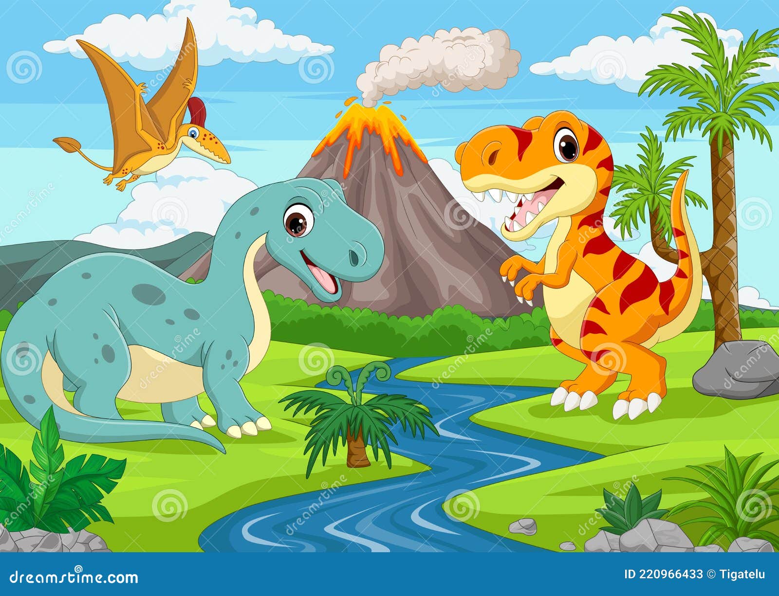 Jogo Do Dinossauro Dos Desenhos Animados Ilustração do Vetor - Ilustração  de selva, beira: 15668499