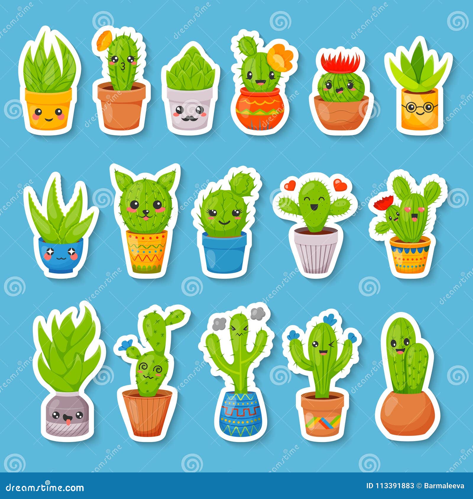 Grupo Bonito Do Kawaii Dos Desenhos Animados De Planta, De Plantas Carnudas  Do Cacto E De Flores Com Projeto Liso Das Caras Engra Ilustração Stock -  Ilustração de cactos, jogo: 102184516