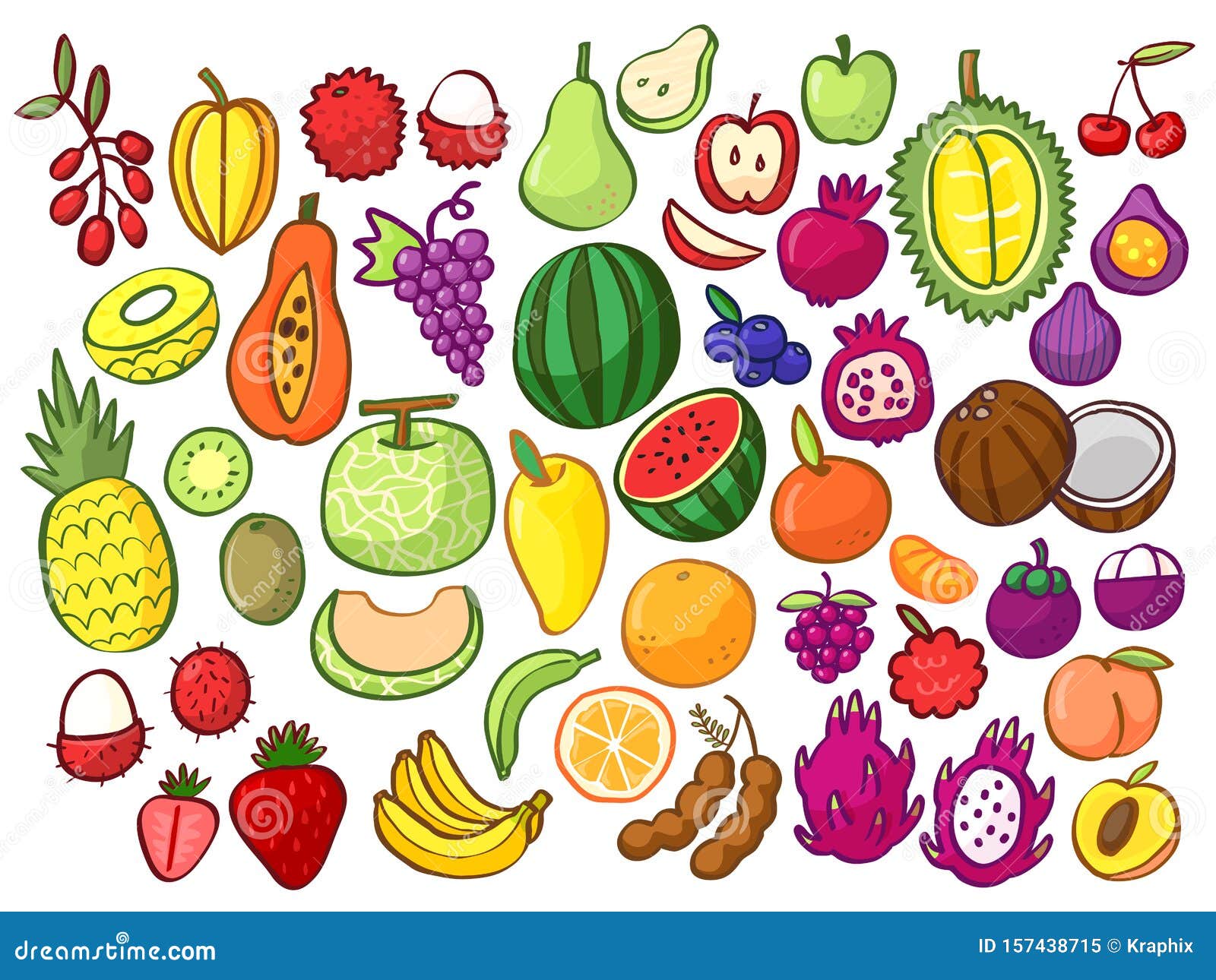 Grupo De Frutas Tropicales, Doodles Coloridos Dibujos Animados Aislados En  IlustraciÃ³n De Fondo Blanco Ilustración del Vector - Ilustración de  acortar, anaranjado: 157438715