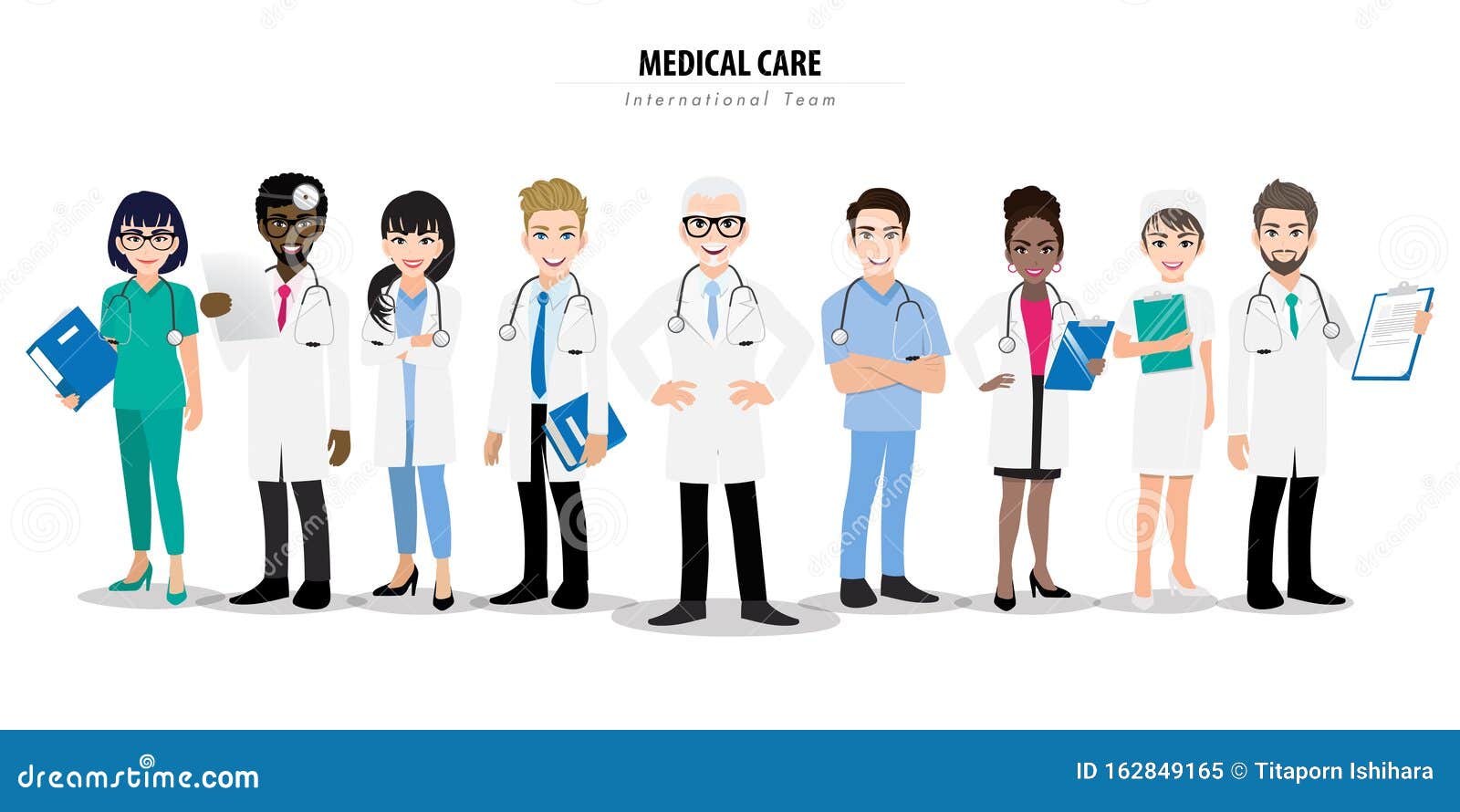 Conjunto de personagens de desenhos animados de médico. conceito de equipe  de equipe médica