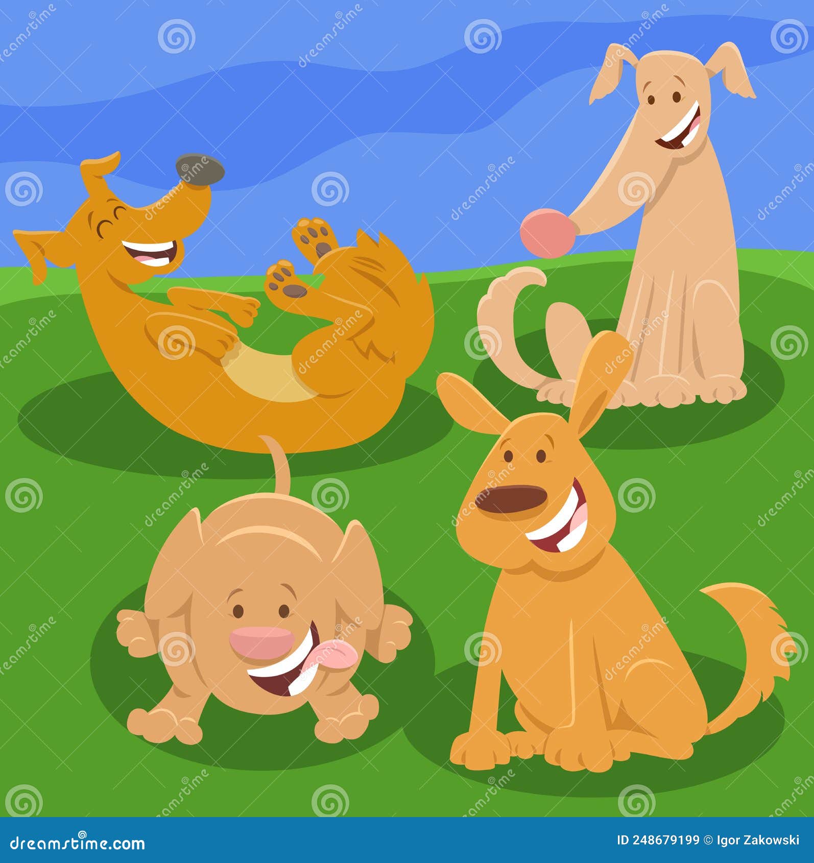 Grupo de personagens de quadrinhos de cães e gatos dos desenhos animados