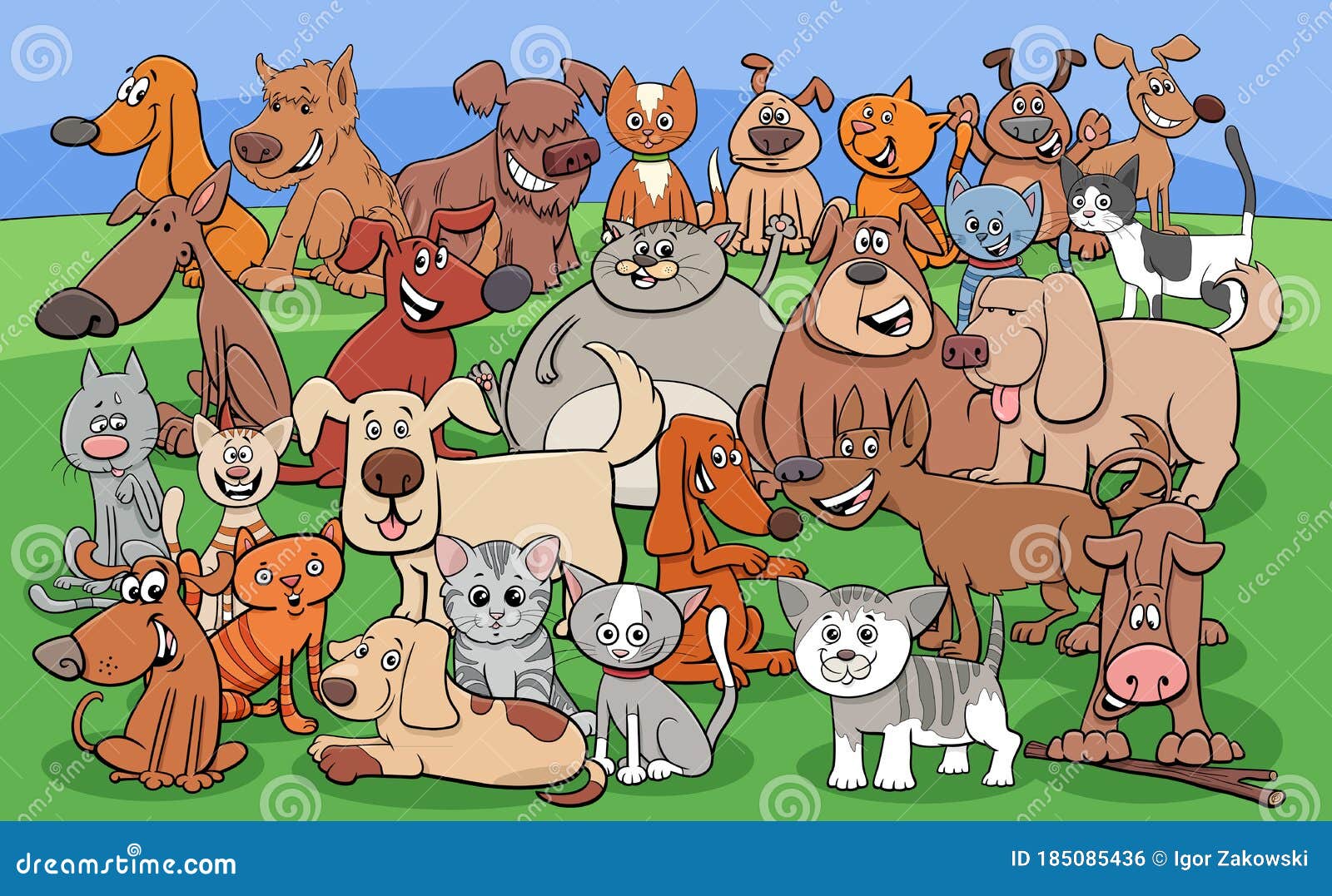 Grupo De Personagens De Desenho Animado De Cães E Gatos Engraçados  Ilustração do Vetor - Ilustração de pets, doméstico: 185085436