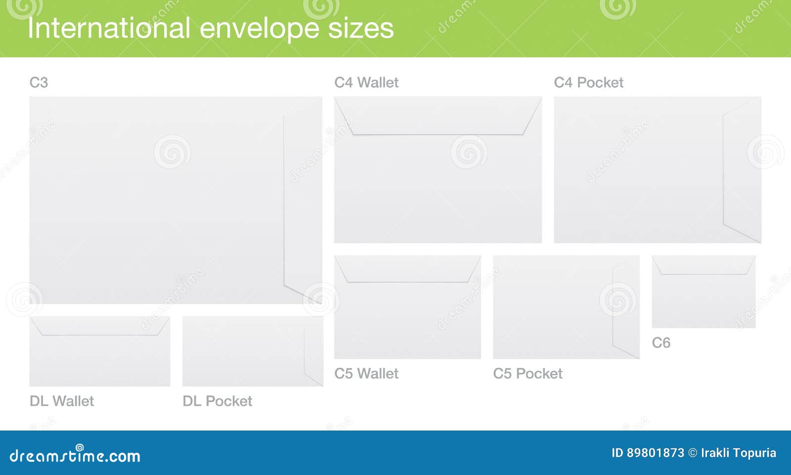 Grupo De Tamanhos Internacionais Do Envelope Ilustração do Vetor