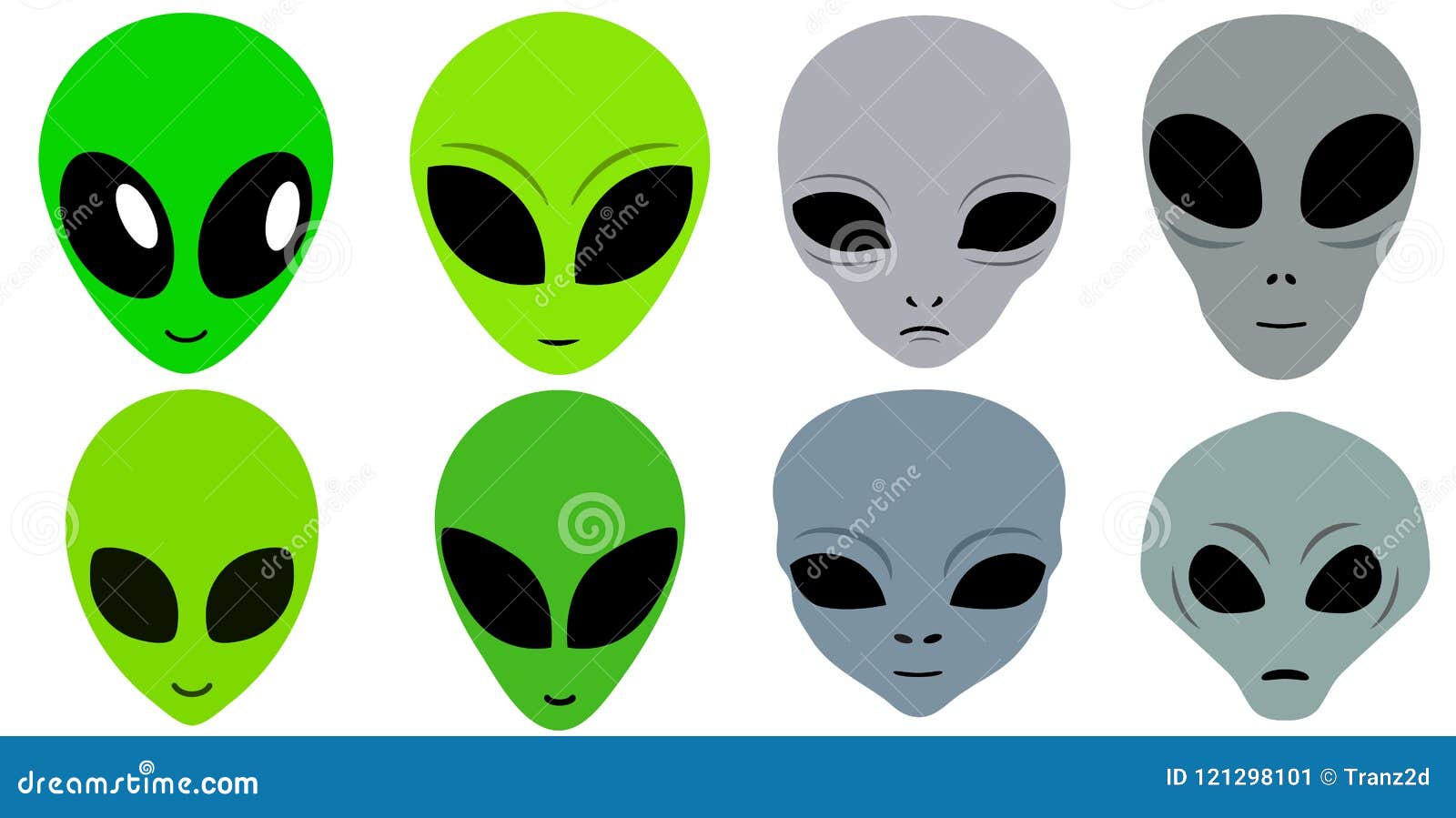 Cabeça De Aliens Dos Desenhos Animados Verdes Isolada. Ilustração