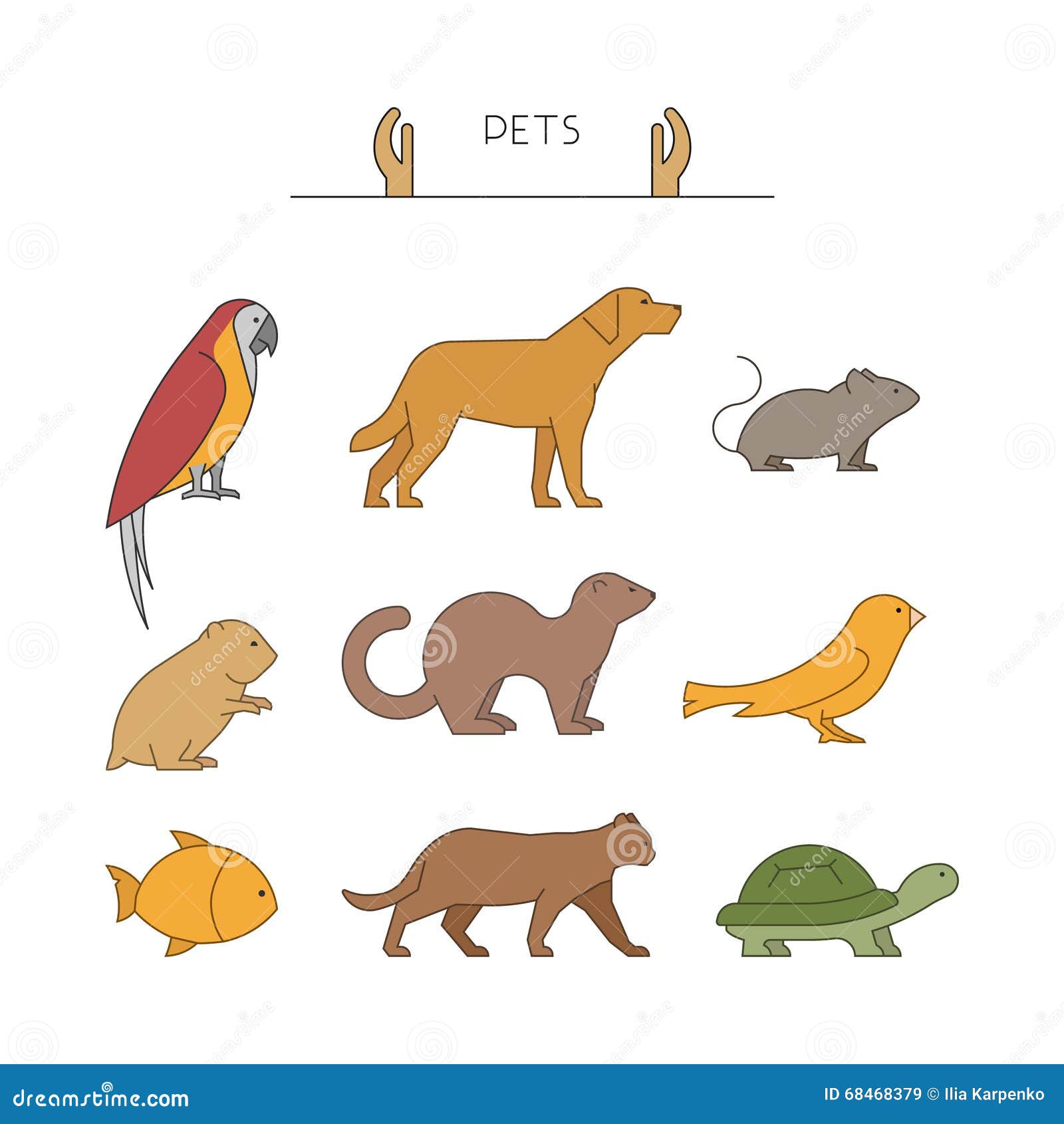 Bens Para Animais De Estimação Conjunto De ícones Impressão Do