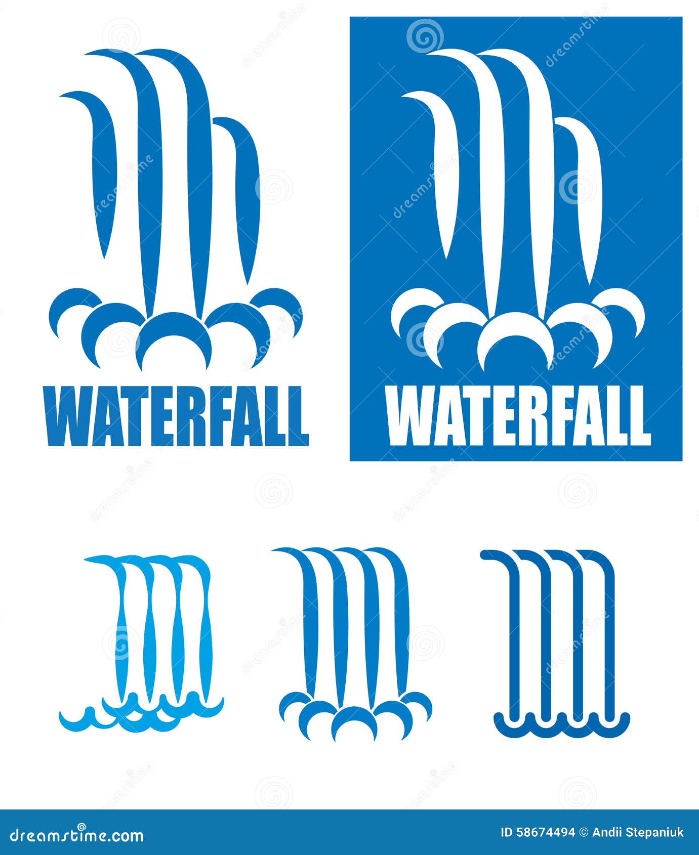 Grupo do logotipo das cachoeiras. Imagens estilizados das cachoeiras Pode ser usado como um logotipo, um sinal ou um símbolo em seus projetos