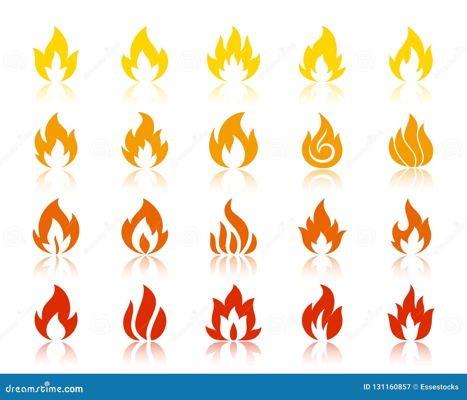 Conjunto de silhueta de chama de fogo. fogueira de alargamento de ícone,  elementos de fogo pequenos e grandes brilhantes. ilustração em vetor  elementos simples em chamas.