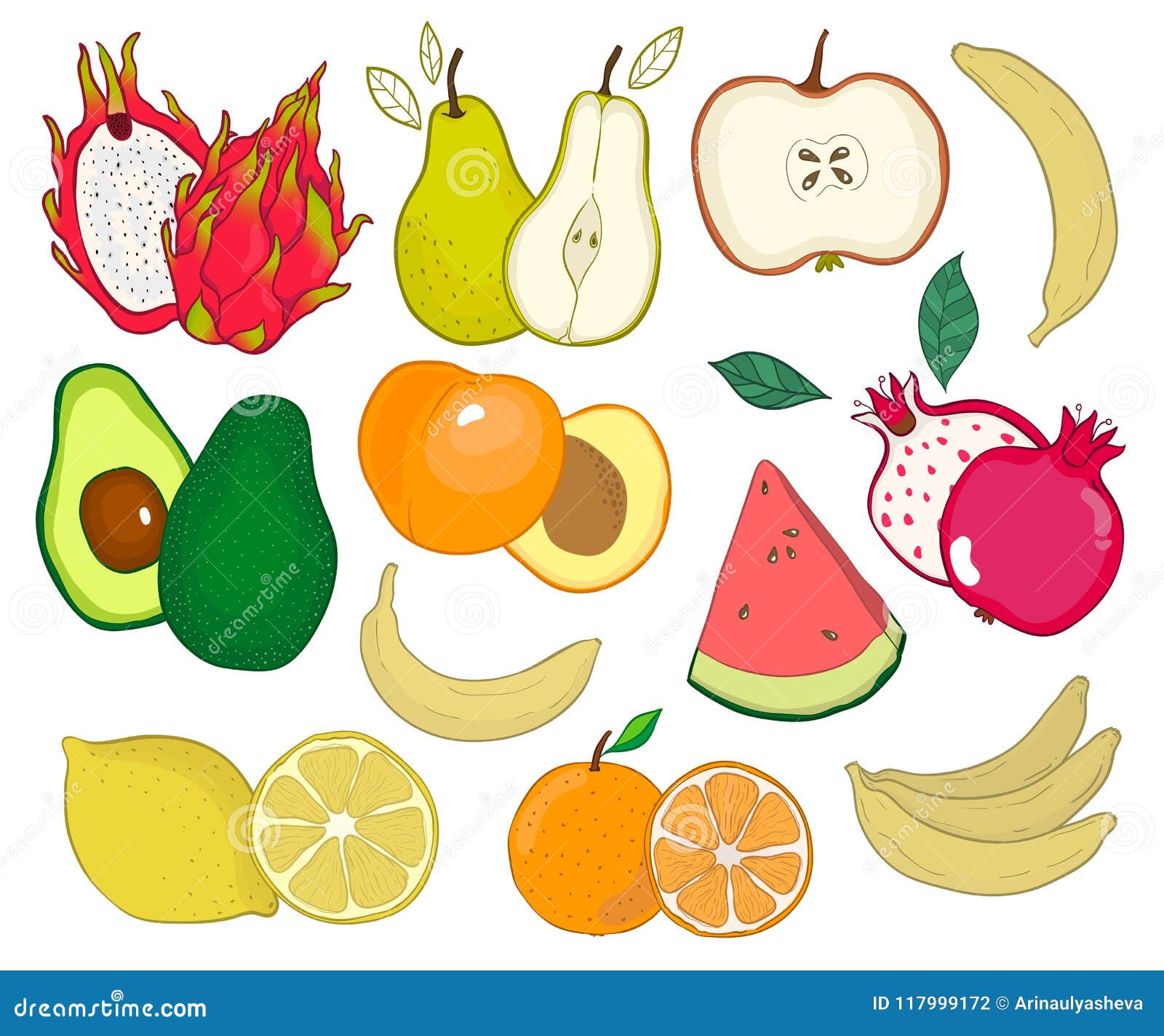 Frutas E Vegetais Dos Desenhos Animados Do Verão, Maçã, Damasco E