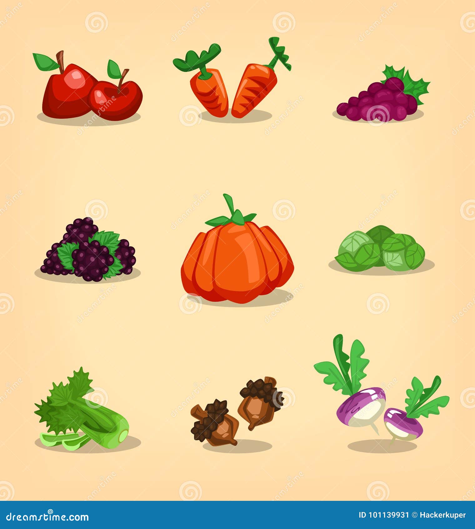 Legumes Engraçados Desenhos Animados Vector Isola Estilo Plano